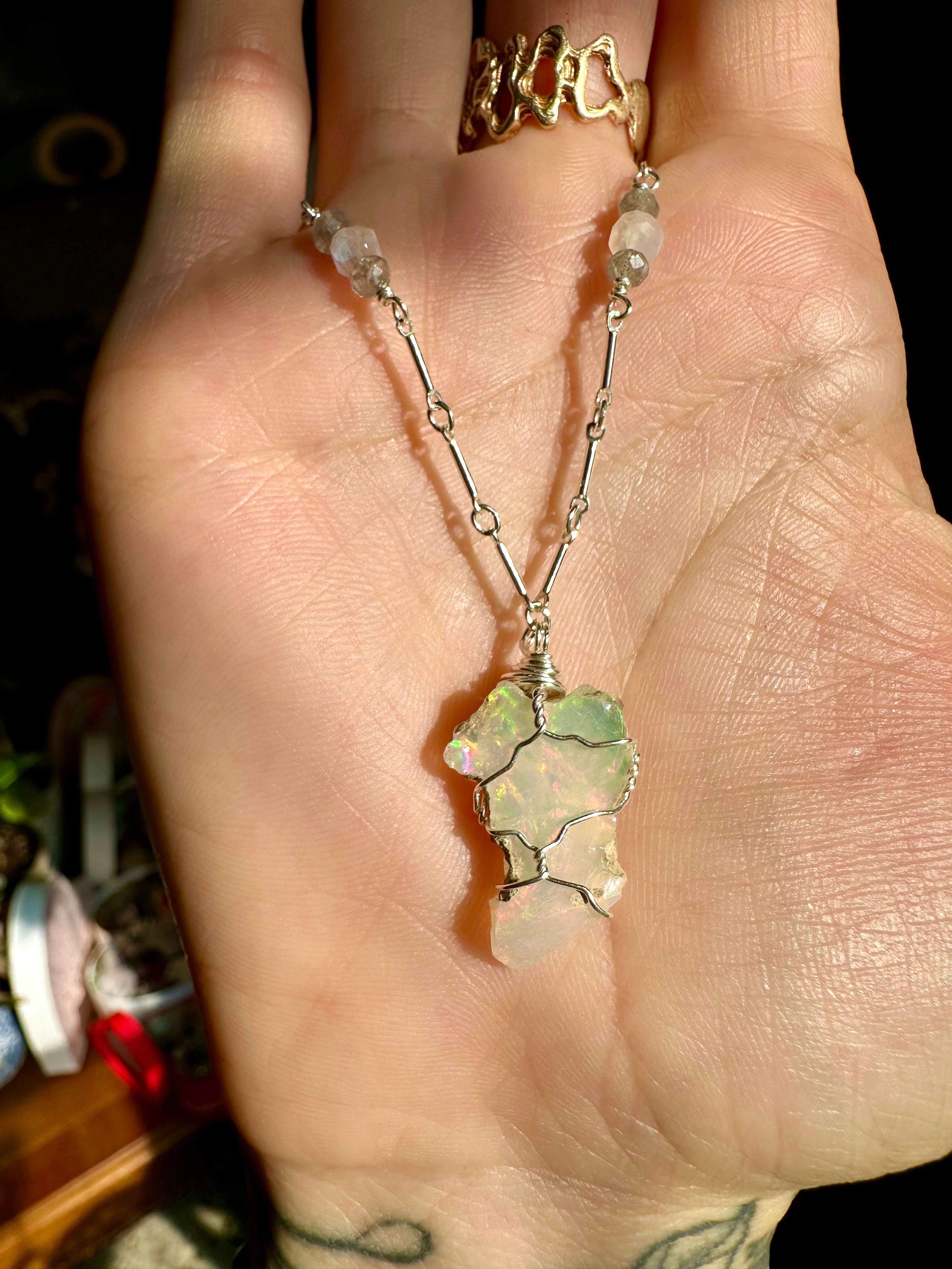 ♡one of one♡ raw opal necklace sterling silver