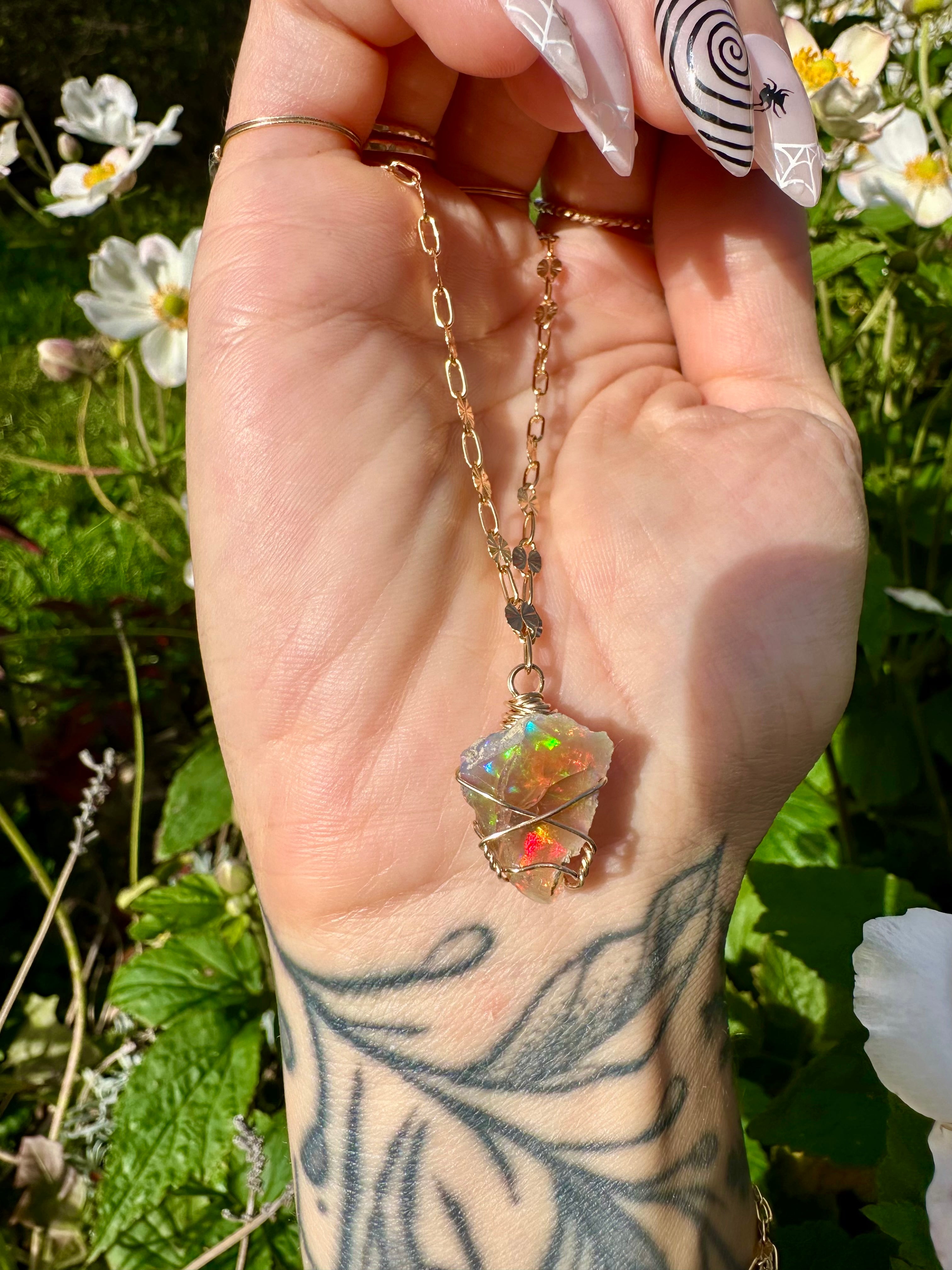 *one of one* ♡ iridescent raw opal necklace in 14k gold fill*