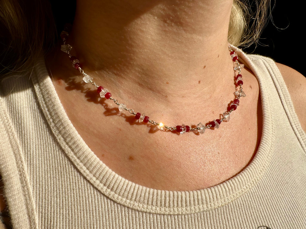 persephone ♡ ruby and herkimer diamond necklace
