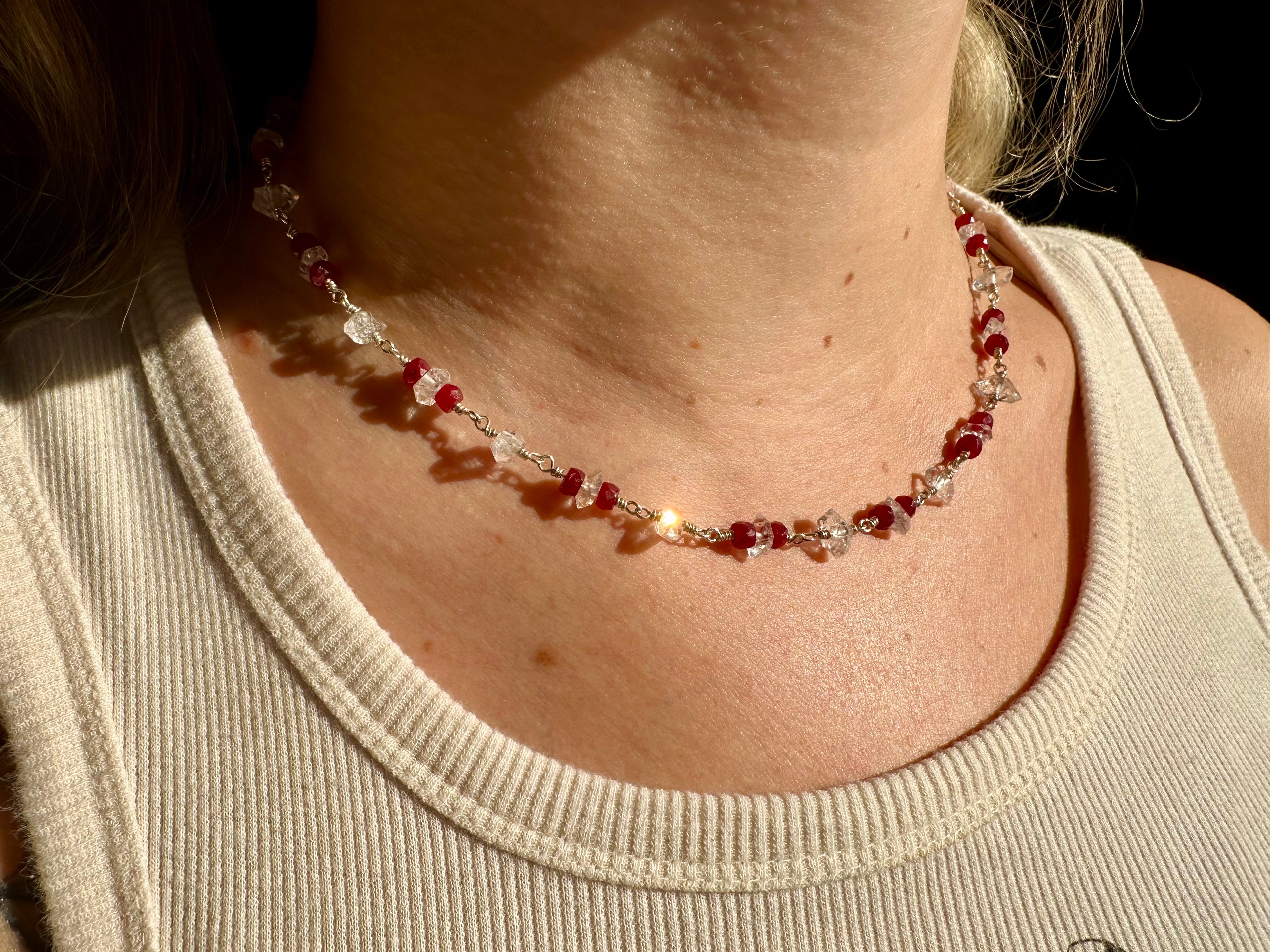 persephone ♡ ruby and herkimer diamond necklace