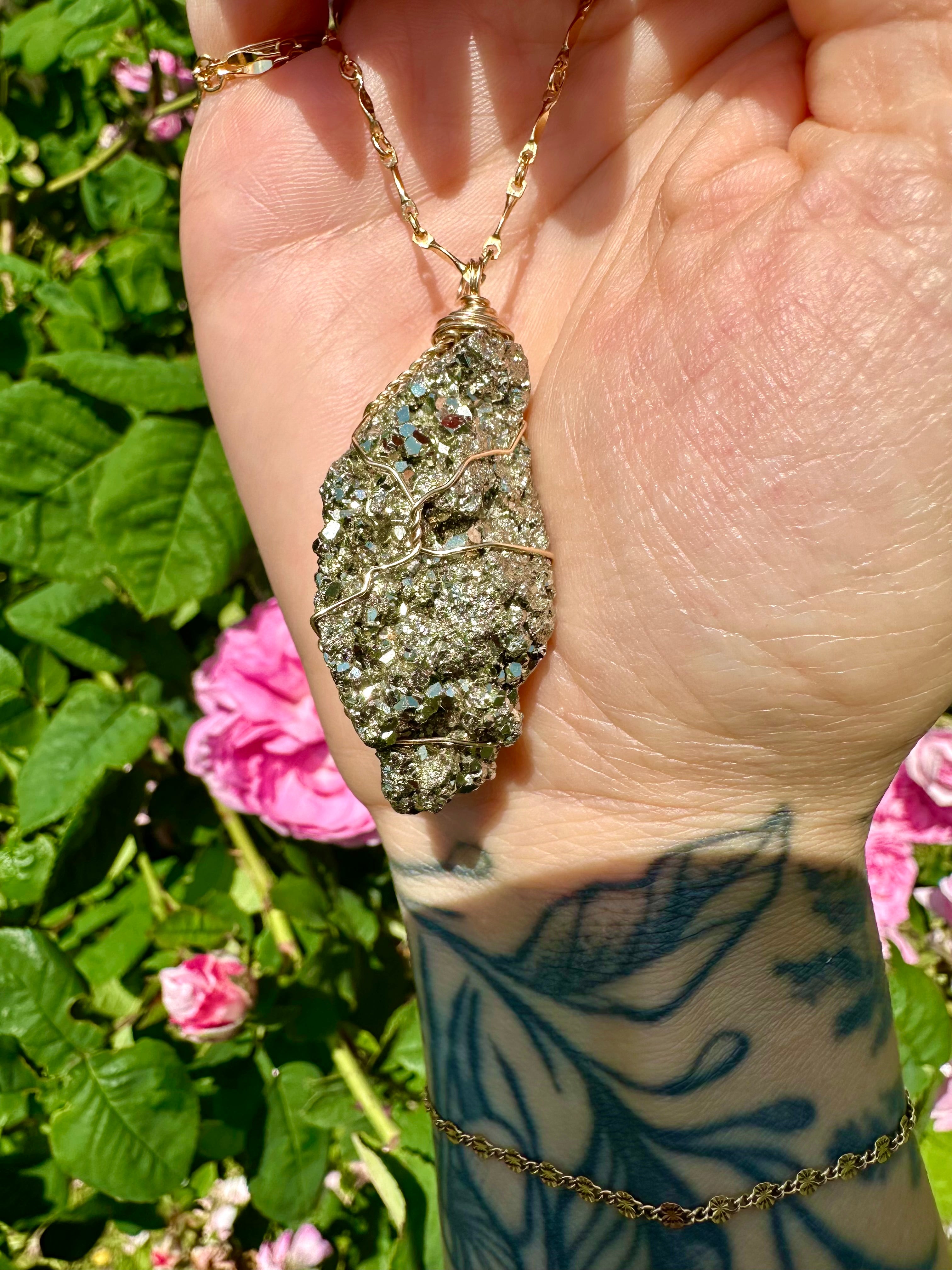 *one of one* raw pyrite nug necklace on long 14k gold chain