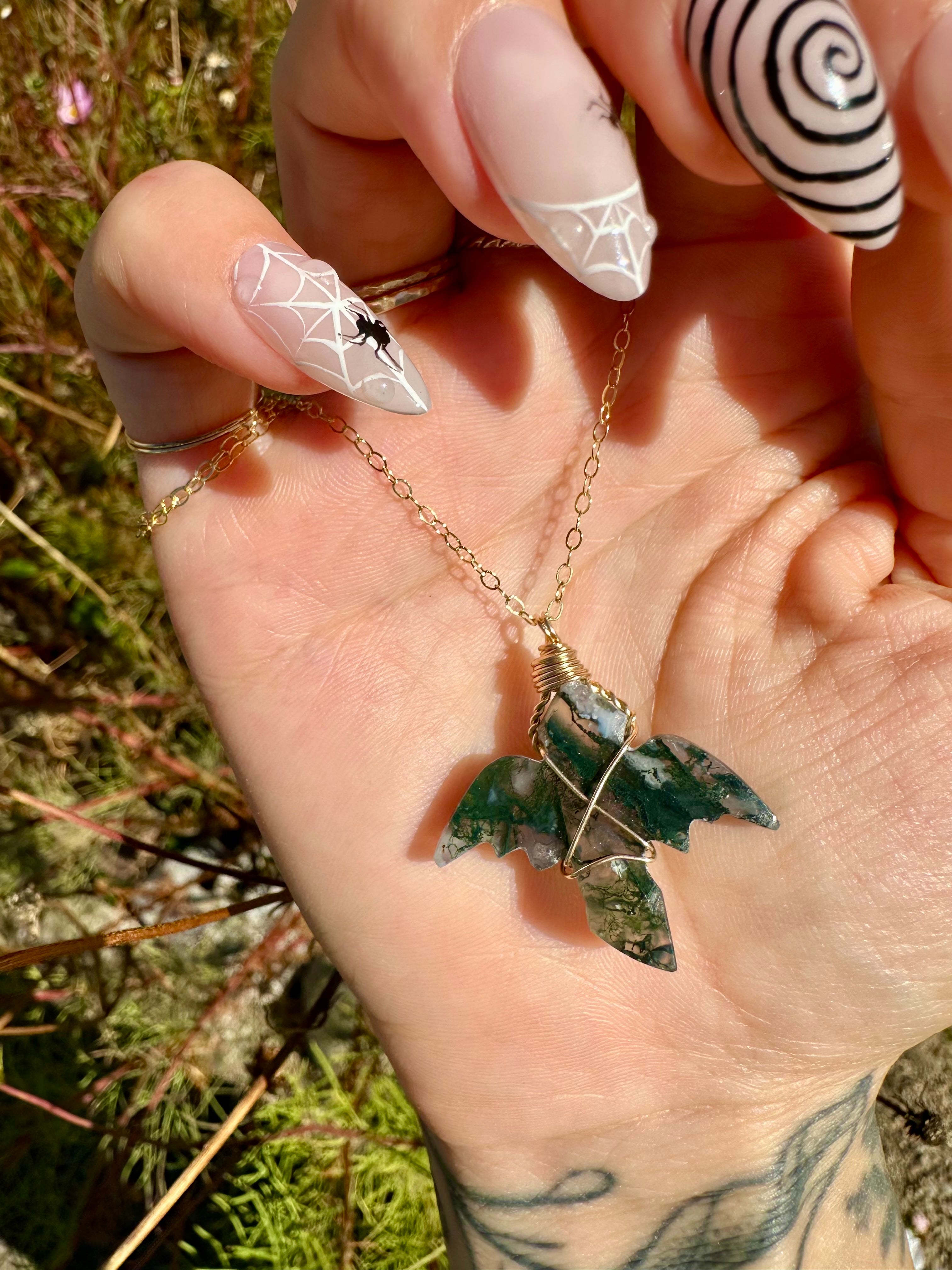 *one of one* moss agate dragon necklace in 14k gold fill