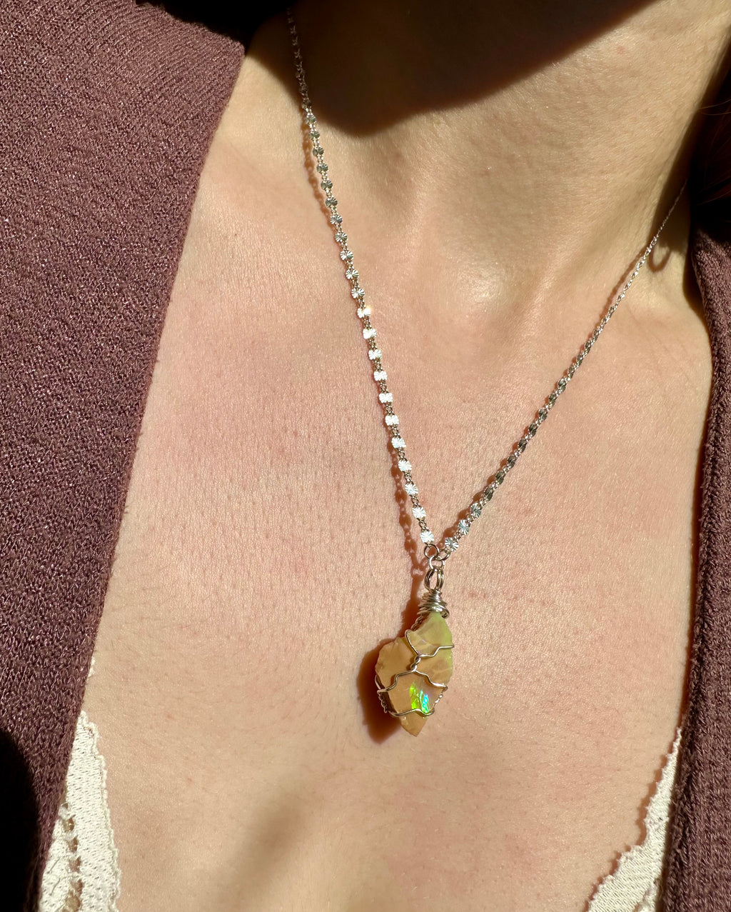 *one of one* raw opal necklace in sterling silver ♡