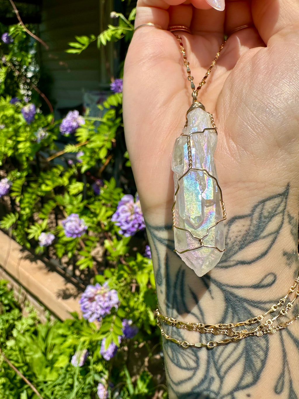 *one of one* angel aura quartz necklace in 14k gold 🌈