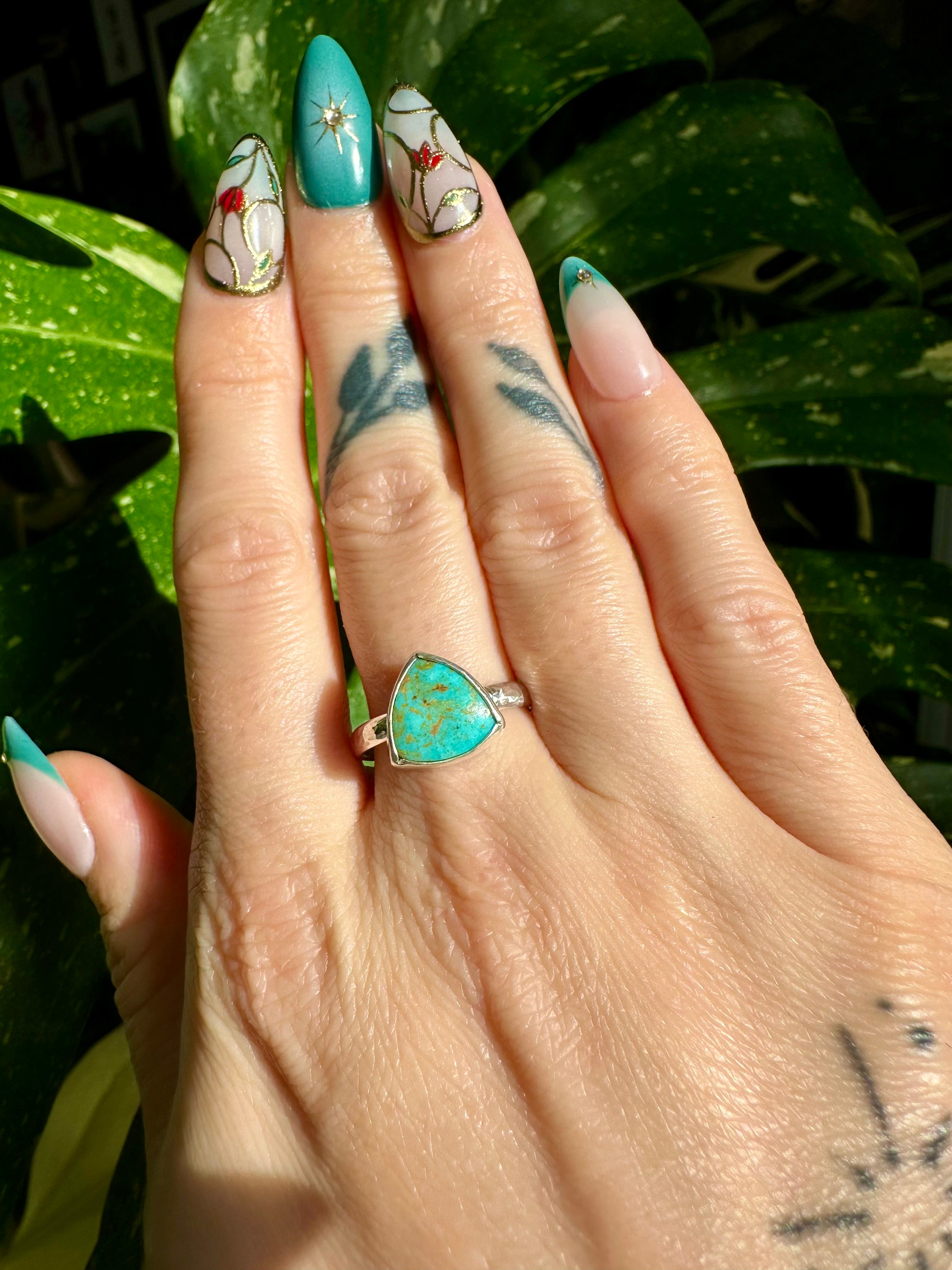 reuleaux triangle turquoise sterling silver ring size 7.5