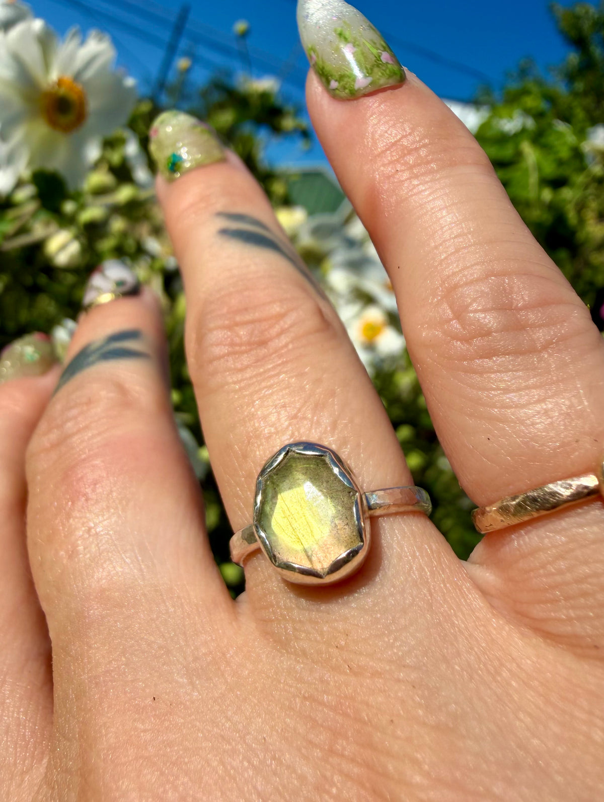 labradorite ring in sterling silver size 5
