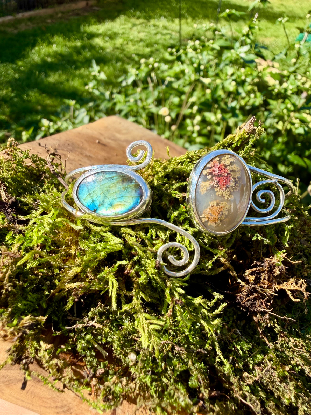 moss agate labradorite swirly cuff bracelet