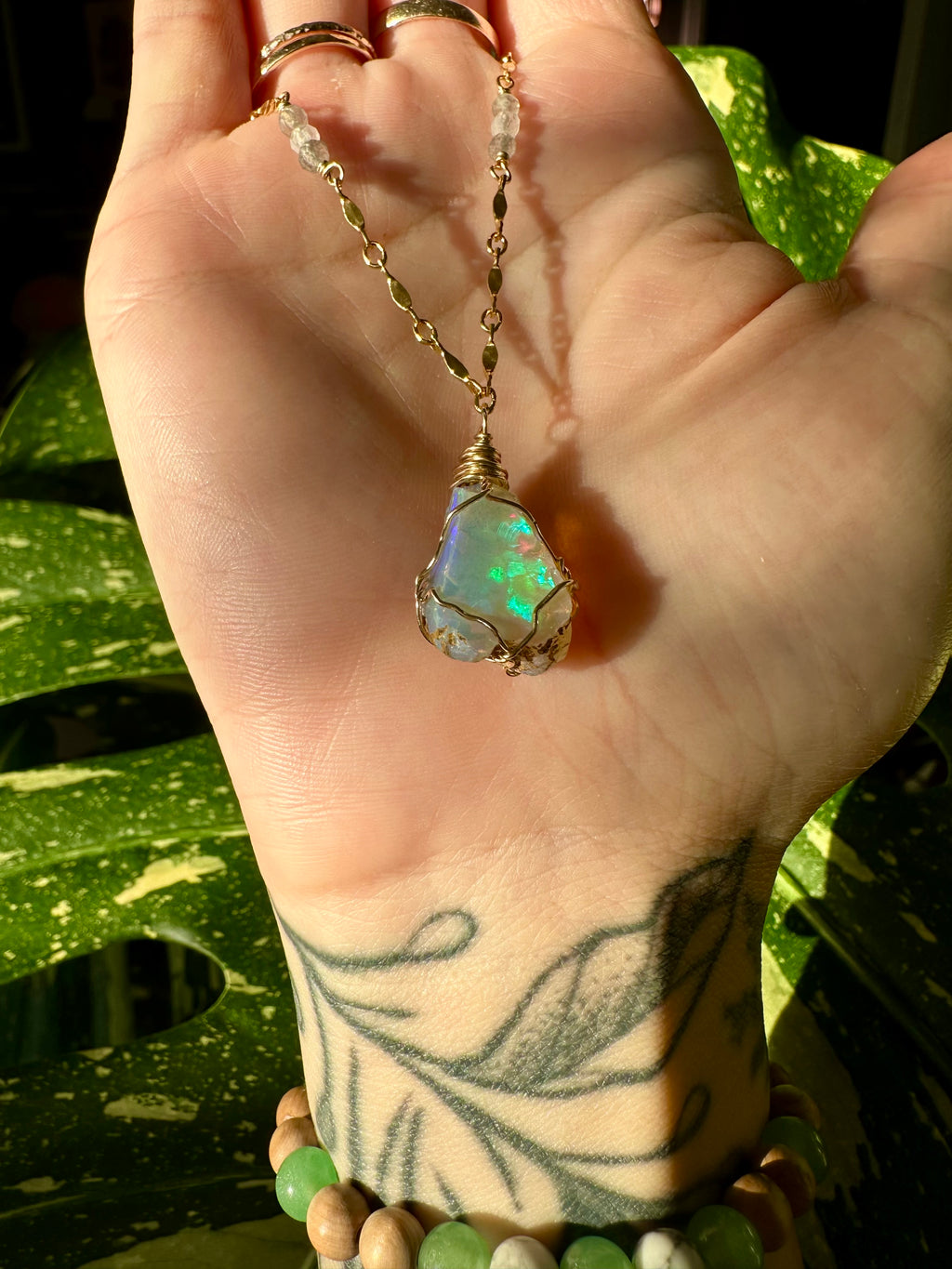 ♡one of one♡ iridescent raw opal necklace - 14k gold ***