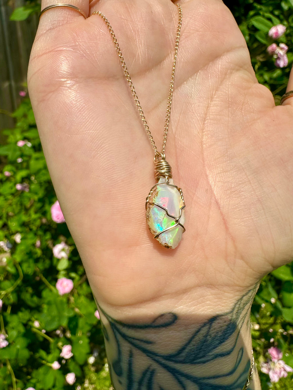 *♡one of one♡ raw opal necklace in 14k gold 🌈