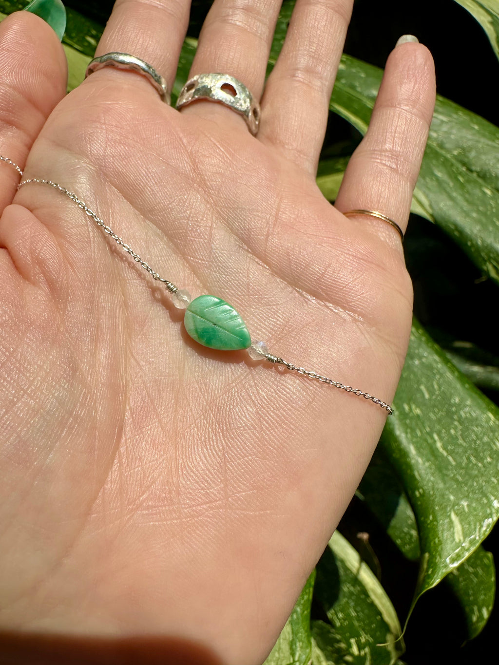 jade leaf & moonstone necklace - made for you in sterling silver or gold
