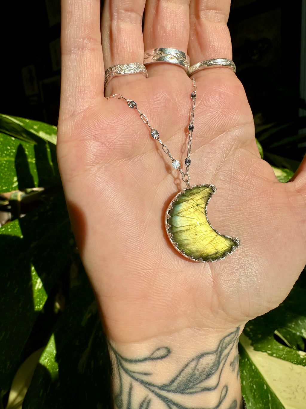 labradorite moon sterling silver necklace