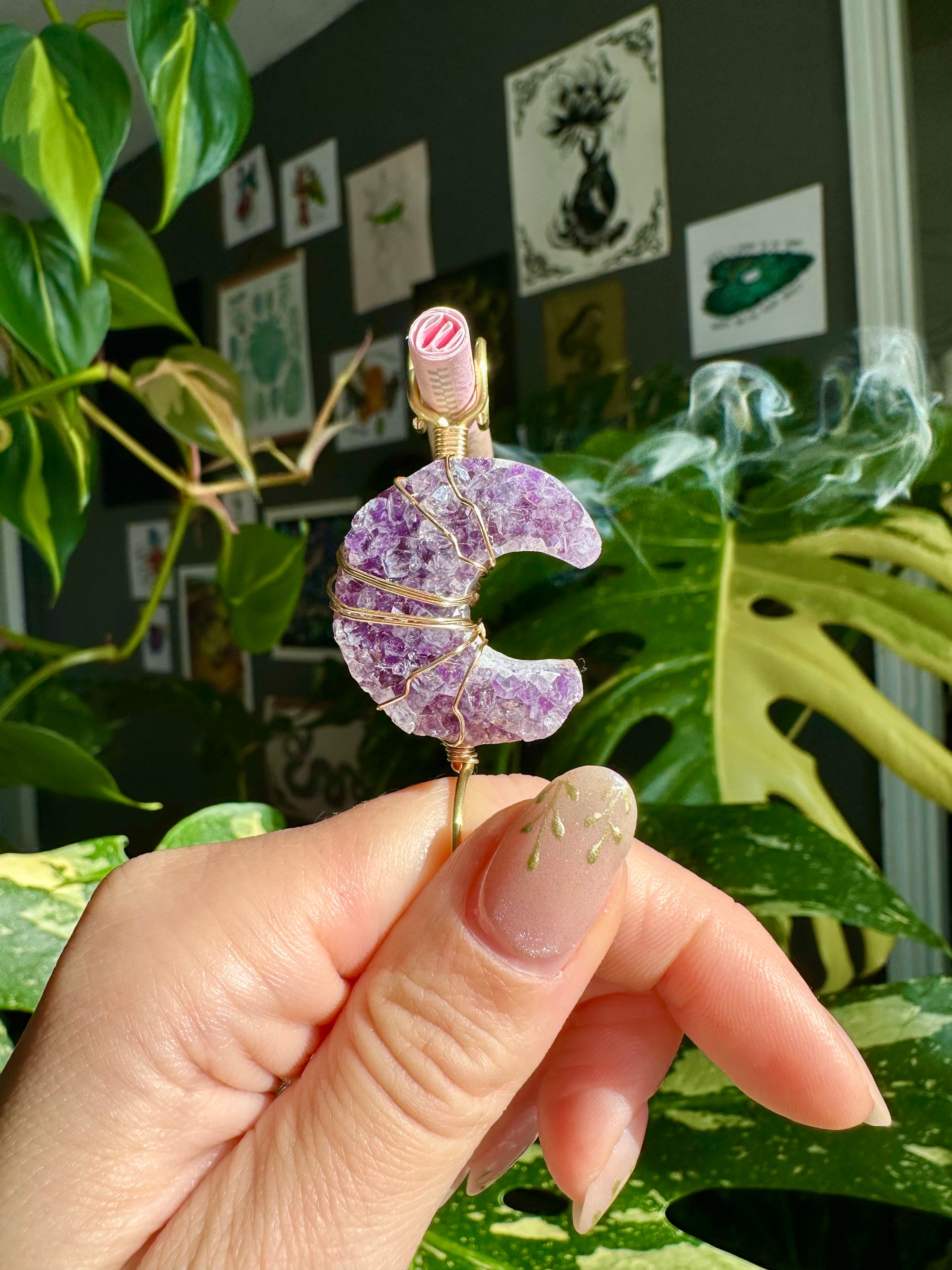 amethyst crystal moon smoke ring ♡