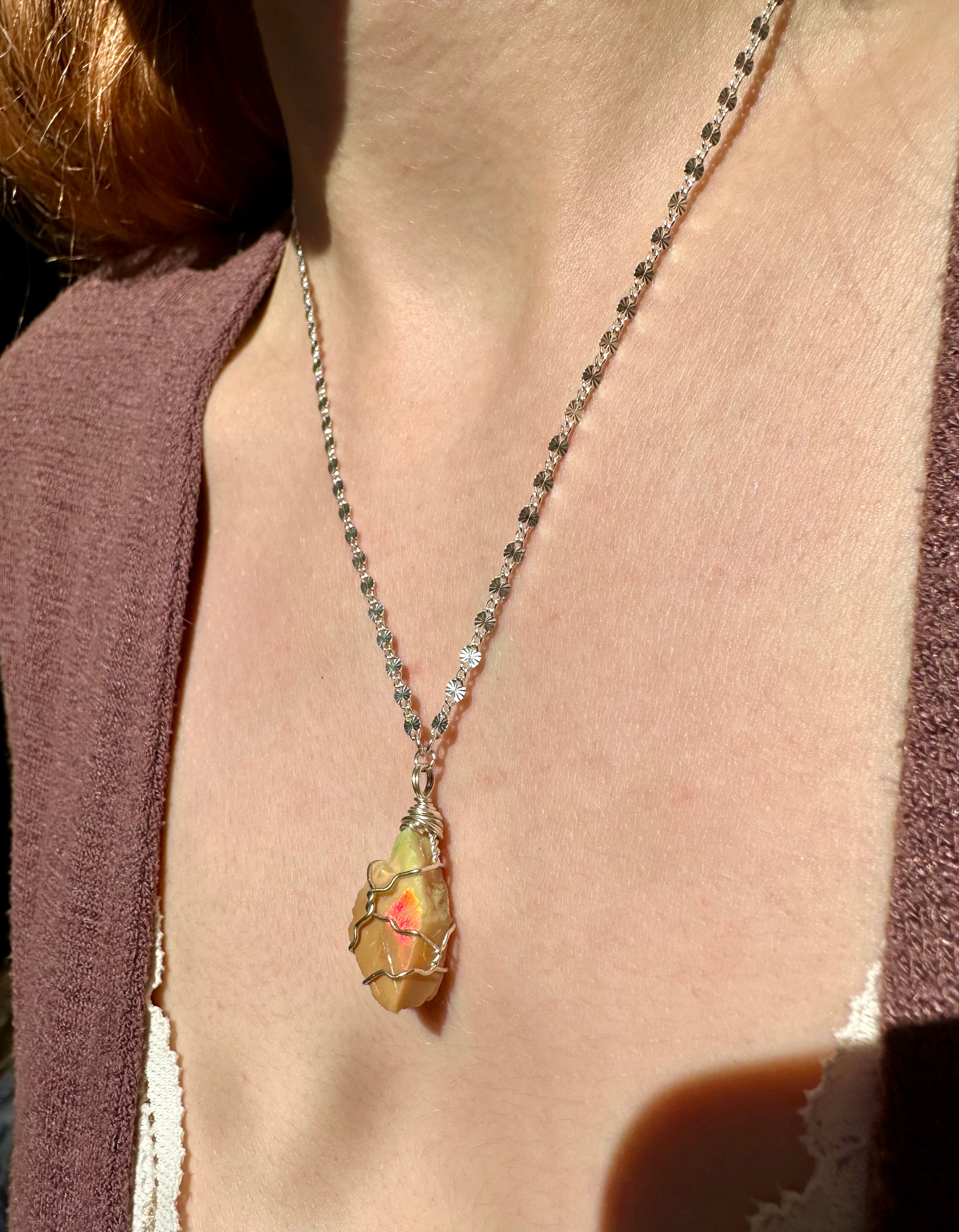 *one of one* raw opal necklace in sterling silver ♡