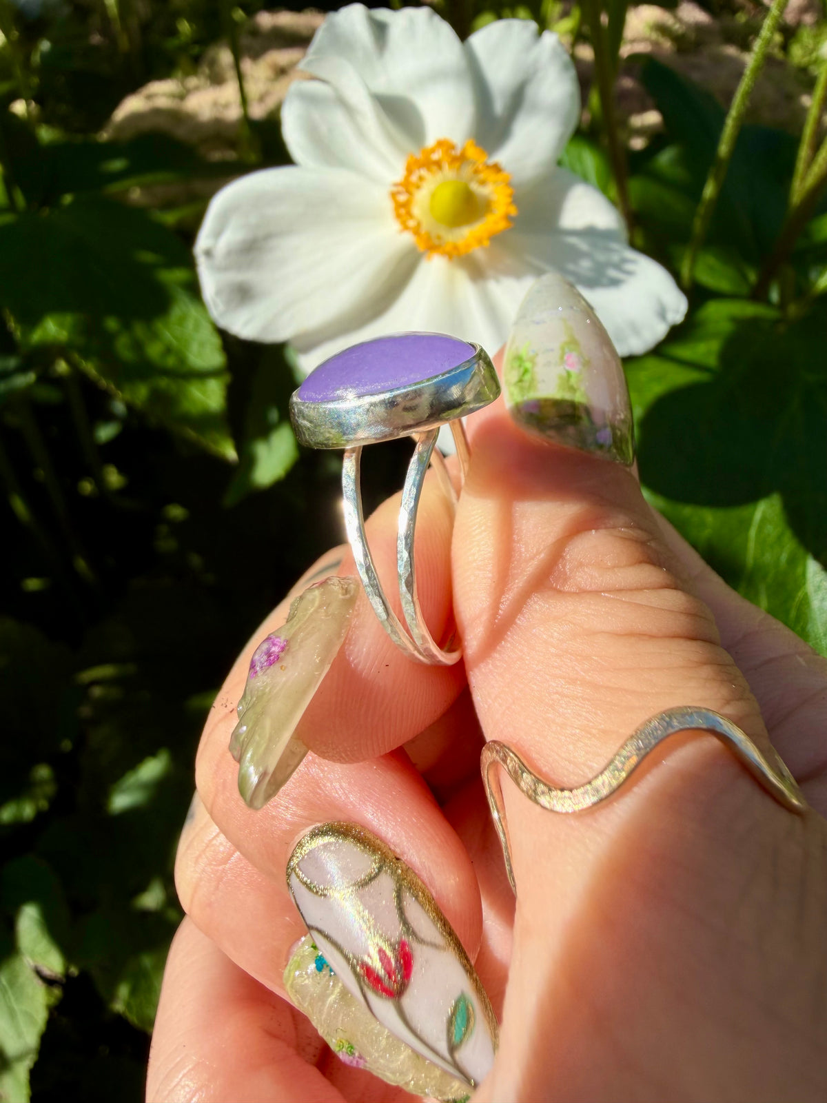 lavender jade double band ring in sterling silver size 7