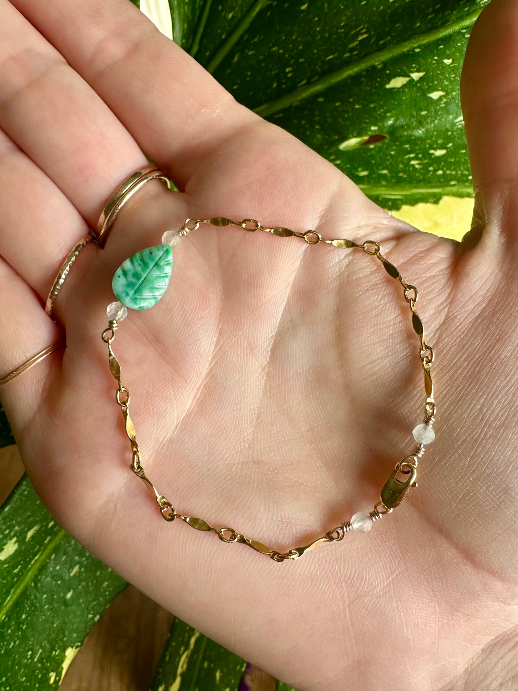 jade leaf & moonstone bracelet / anklet - made for you in sterling silver or gold
