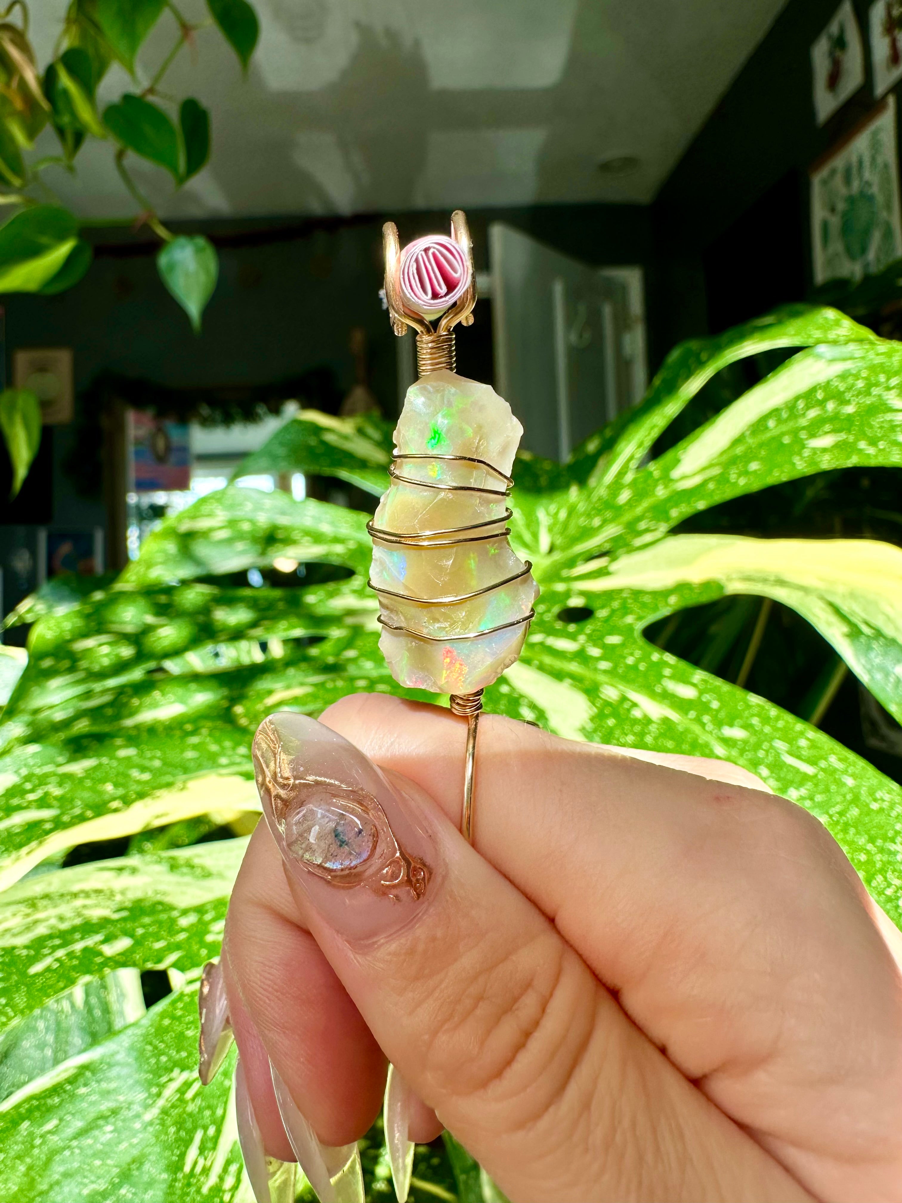 ♡one of one♡ 14k gold raw opal smoke ring ***