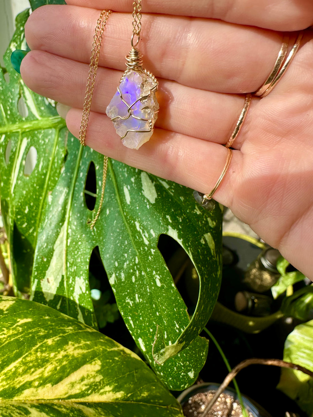 ♡one of one♡ raw opal necklace in gold