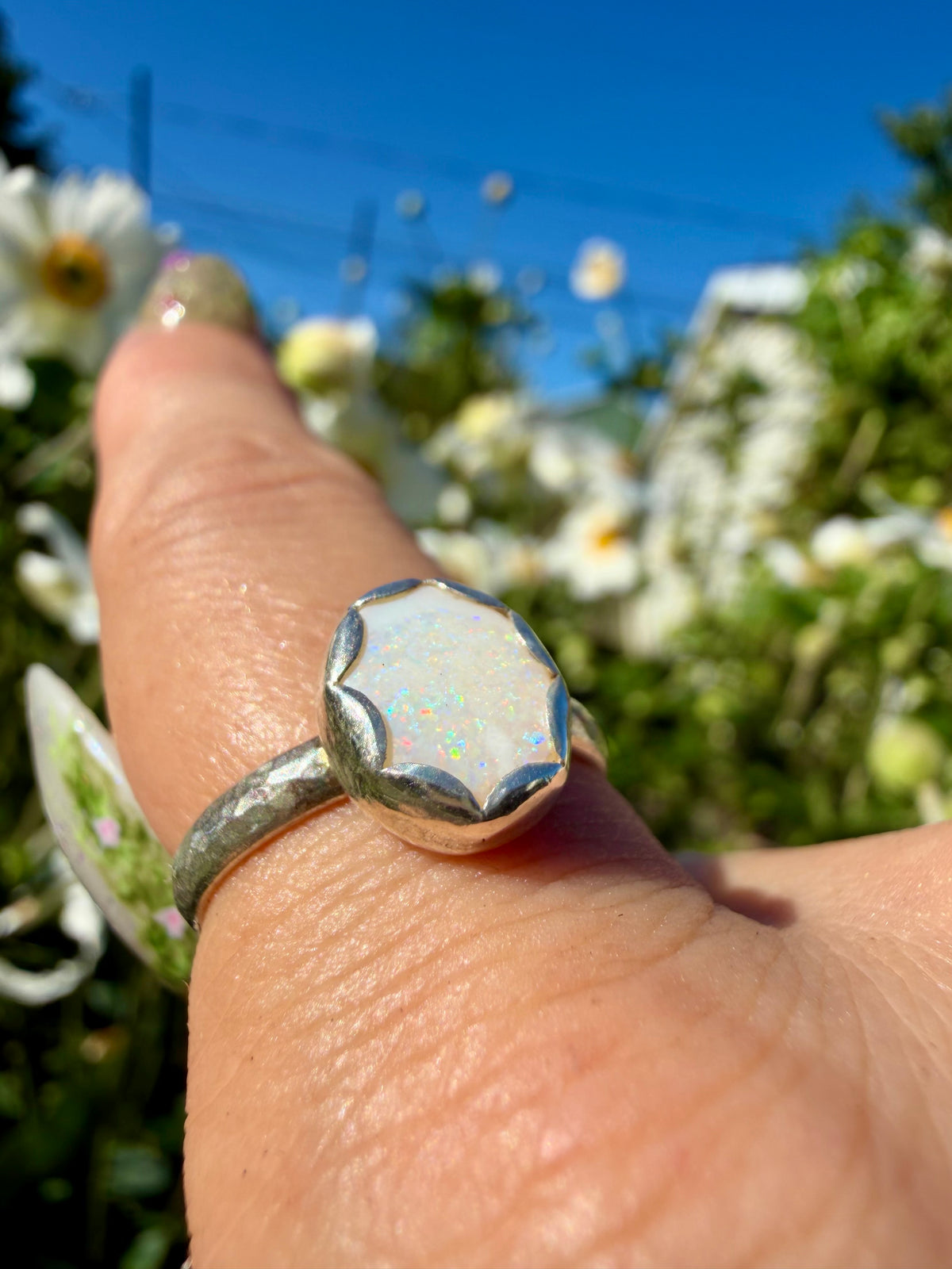 wavy opal sterling silver ring size 6.5