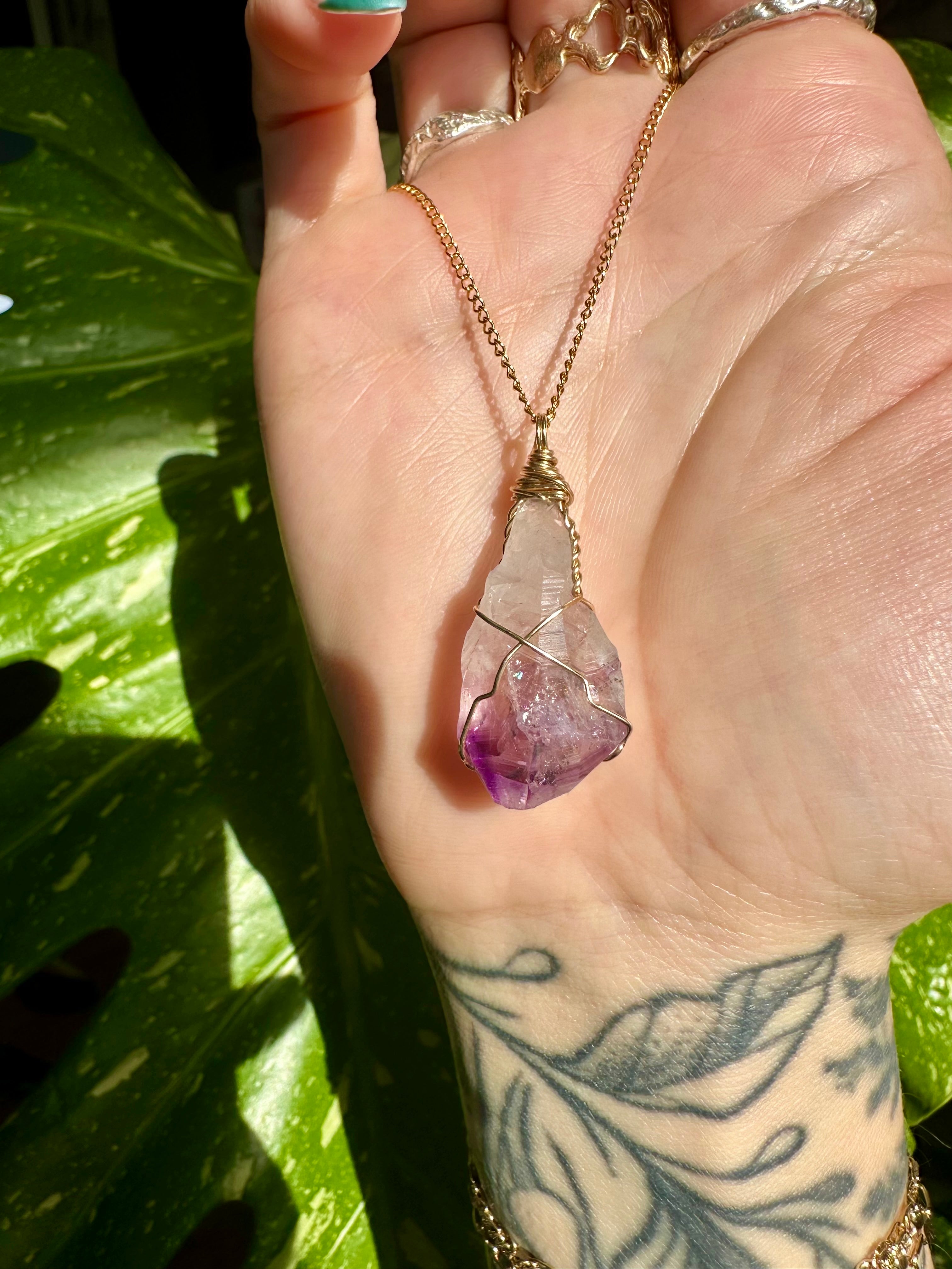 raw amethyst 14k gold fill necklace