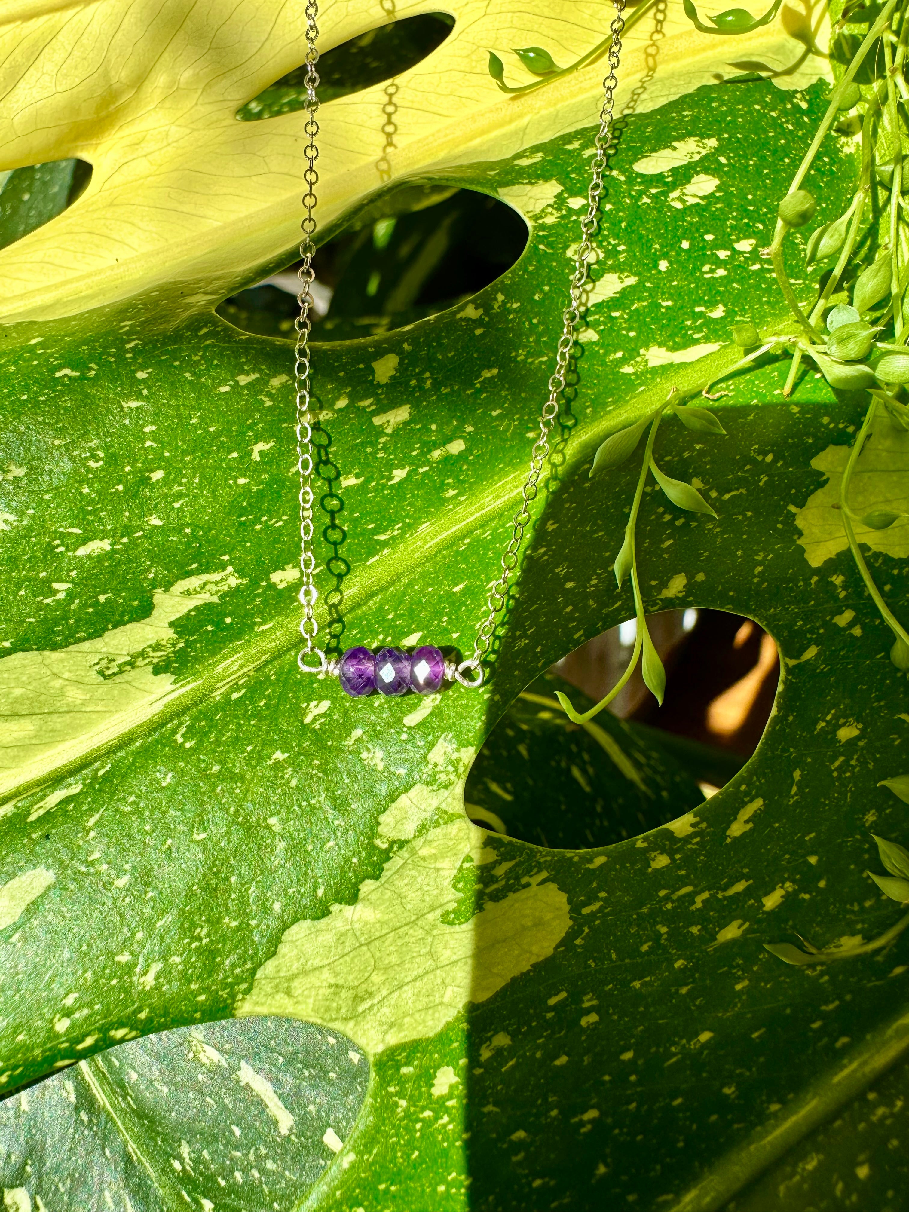 amethyst mini bar necklace sterling silver