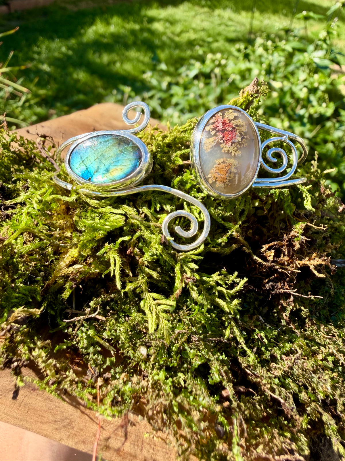 moss agate labradorite swirly cuff bracelet