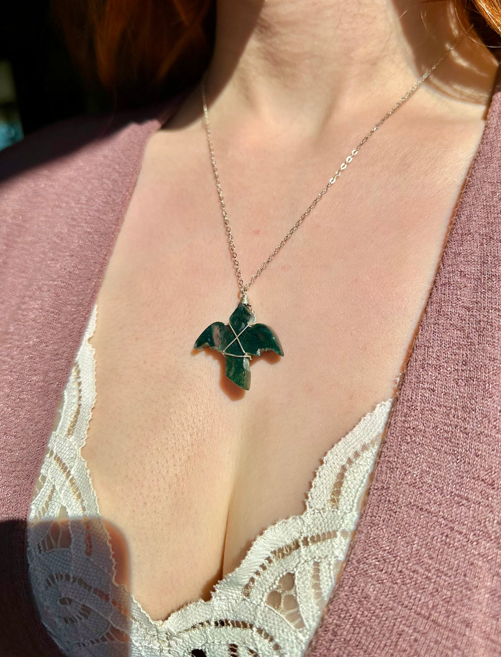 *one of one* moss agate dragon necklace in sterling silver