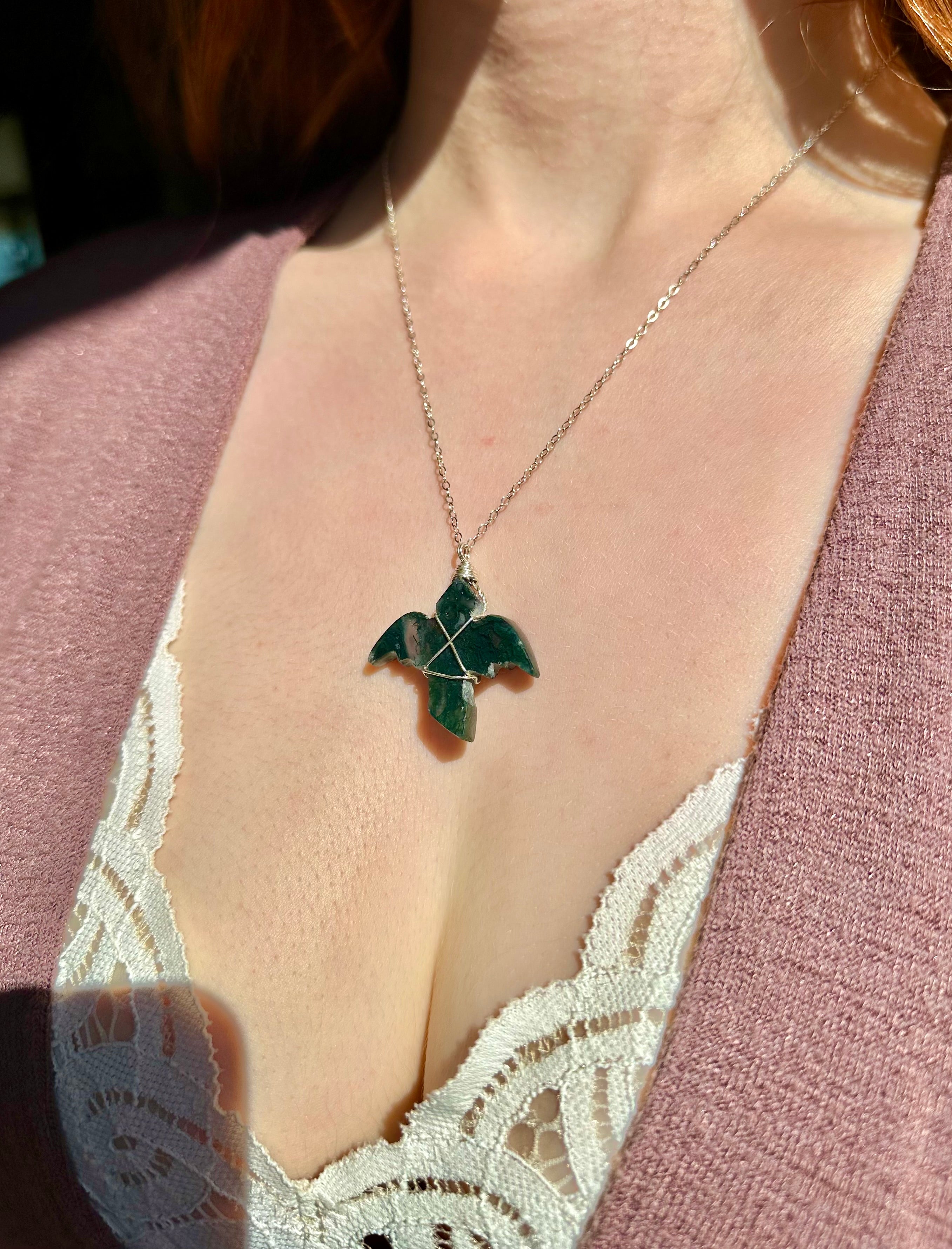 *one of one* moss agate dragon necklace in sterling silver