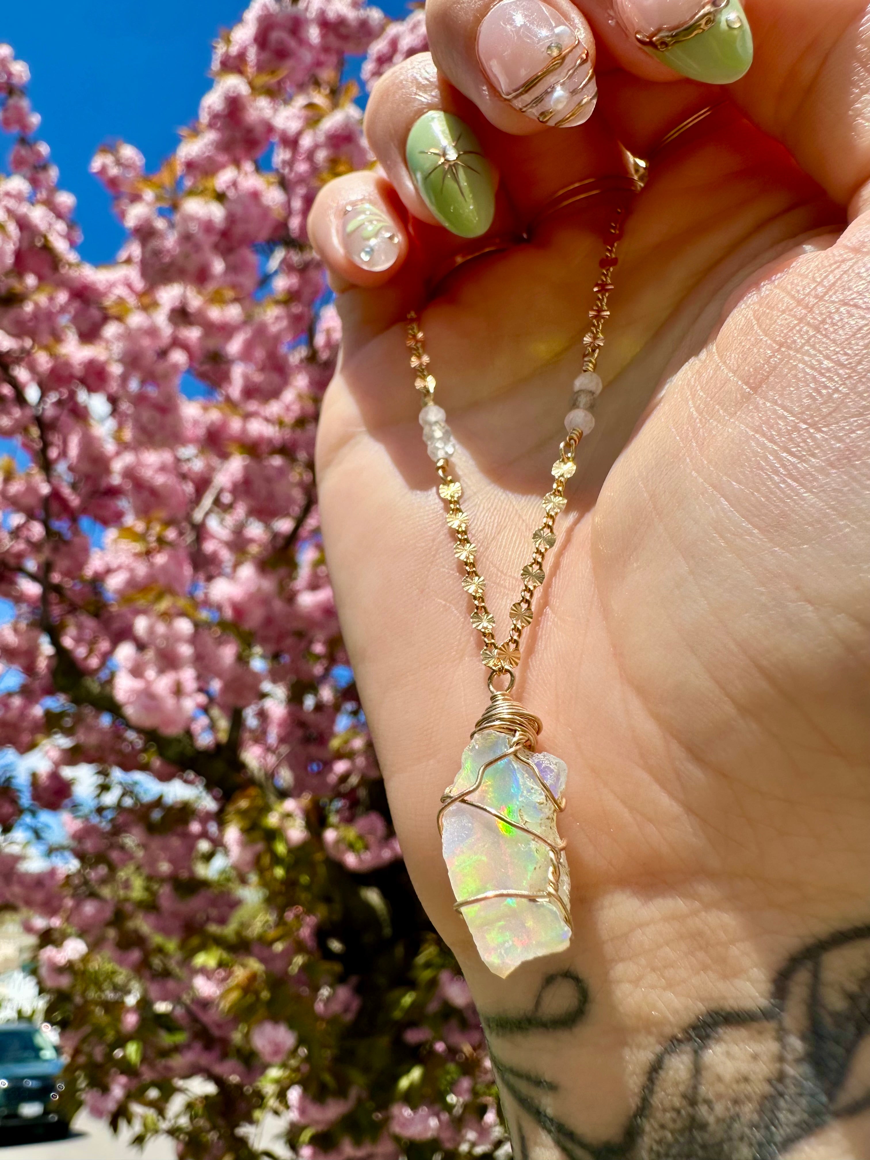 *one of one* ♡ iridescent raw opal necklace in 14k gold *