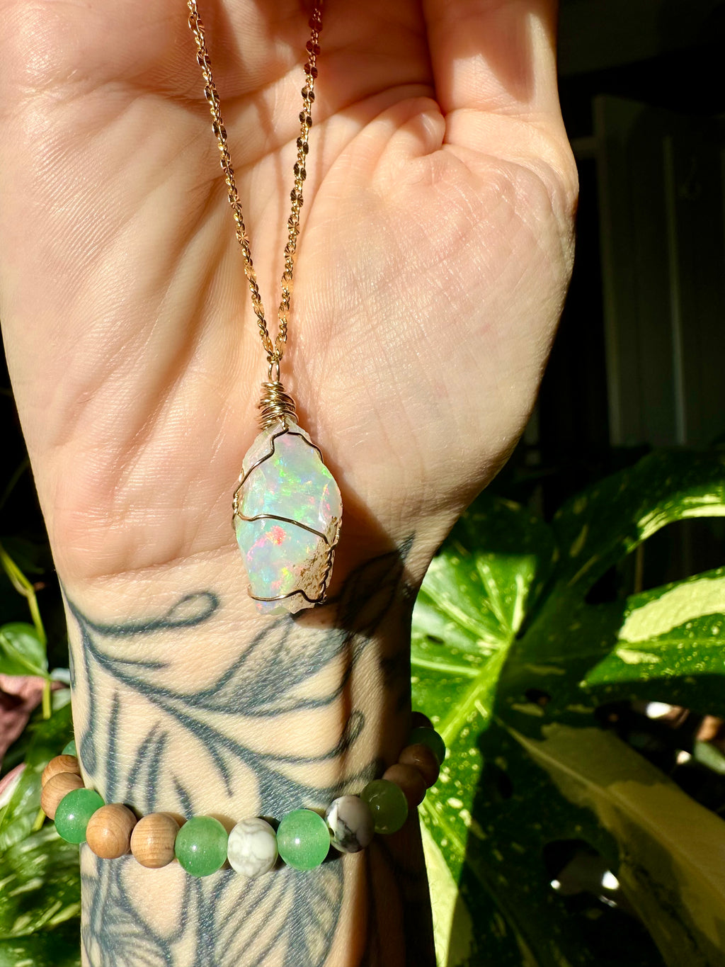 ♡one of one♡ iridescent raw opal necklace in 14k gold ***