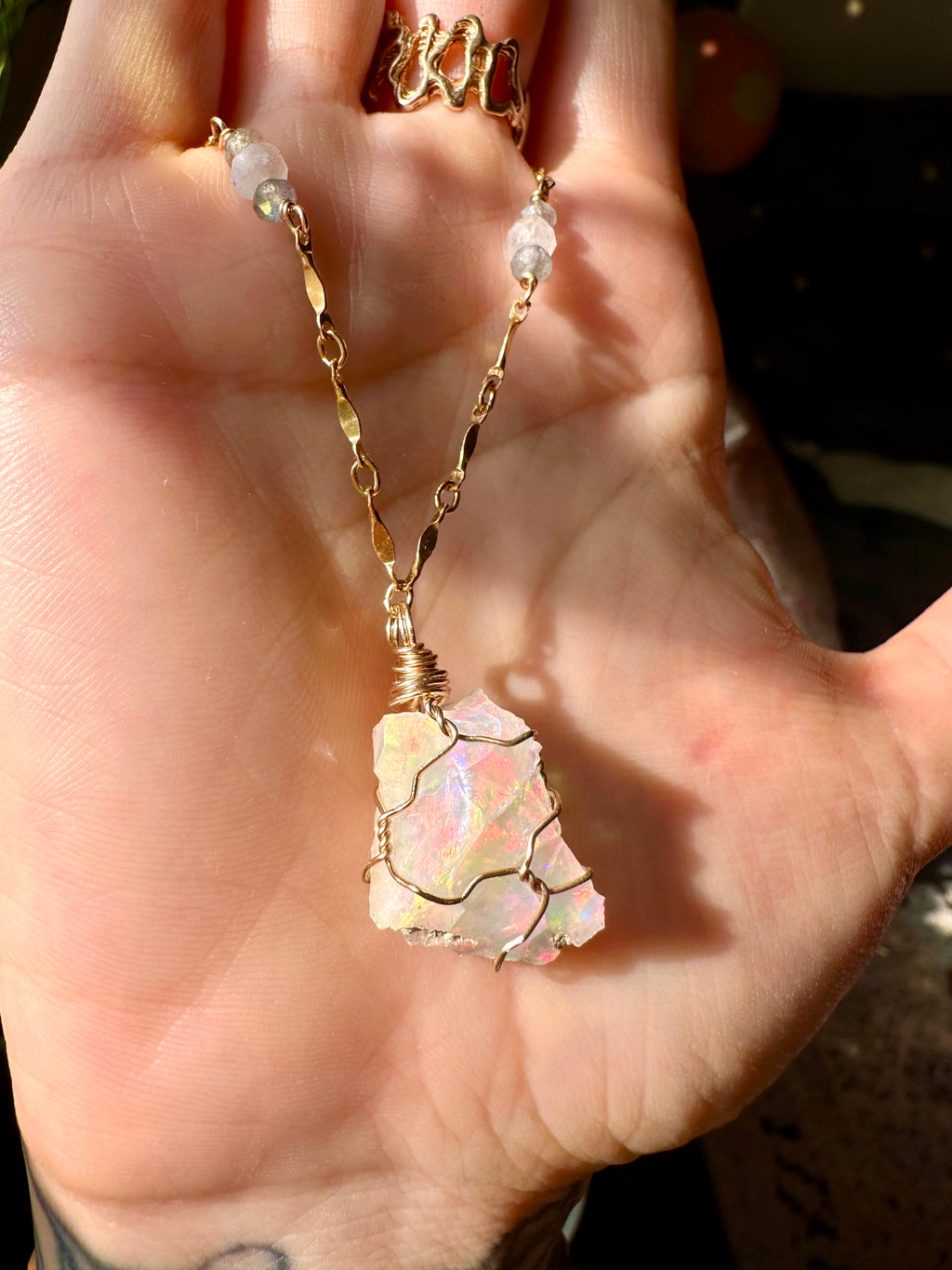 ♡one of one♡ raw opal necklace 14k gold