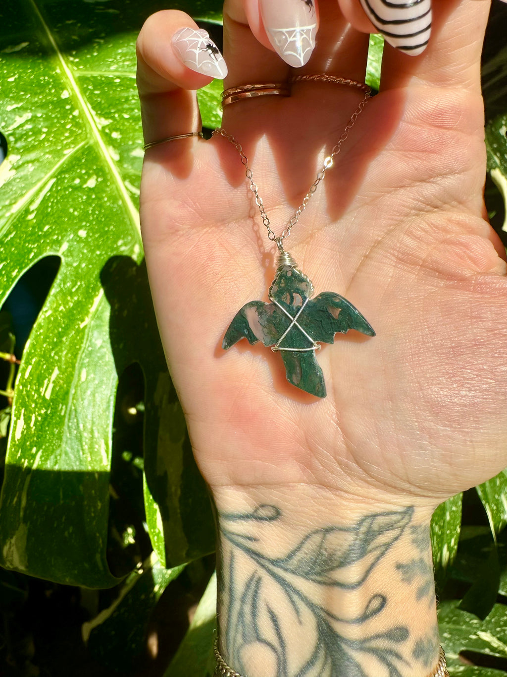 *one of one* moss agate dragon necklace in sterling silver