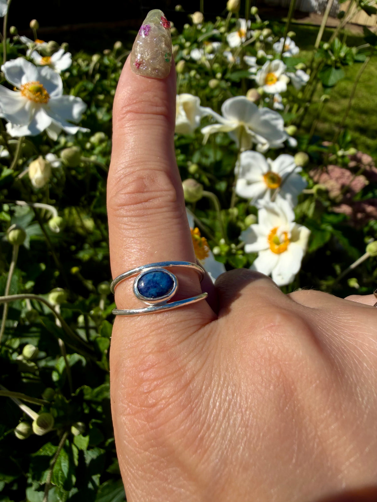 sodalite double band sterling silver ring size 7