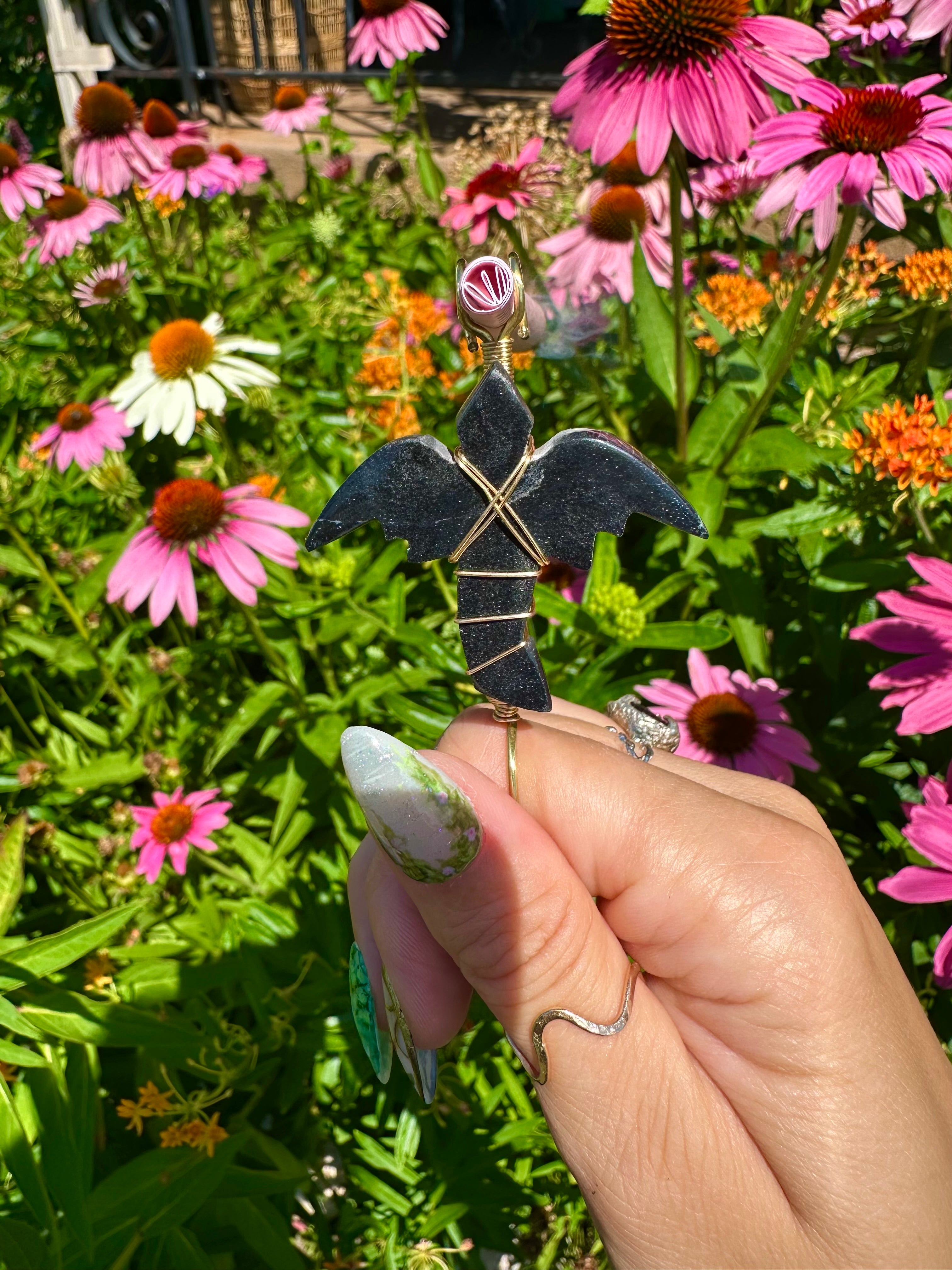 *one of one* jet black crystal dragon smoke ring ♡