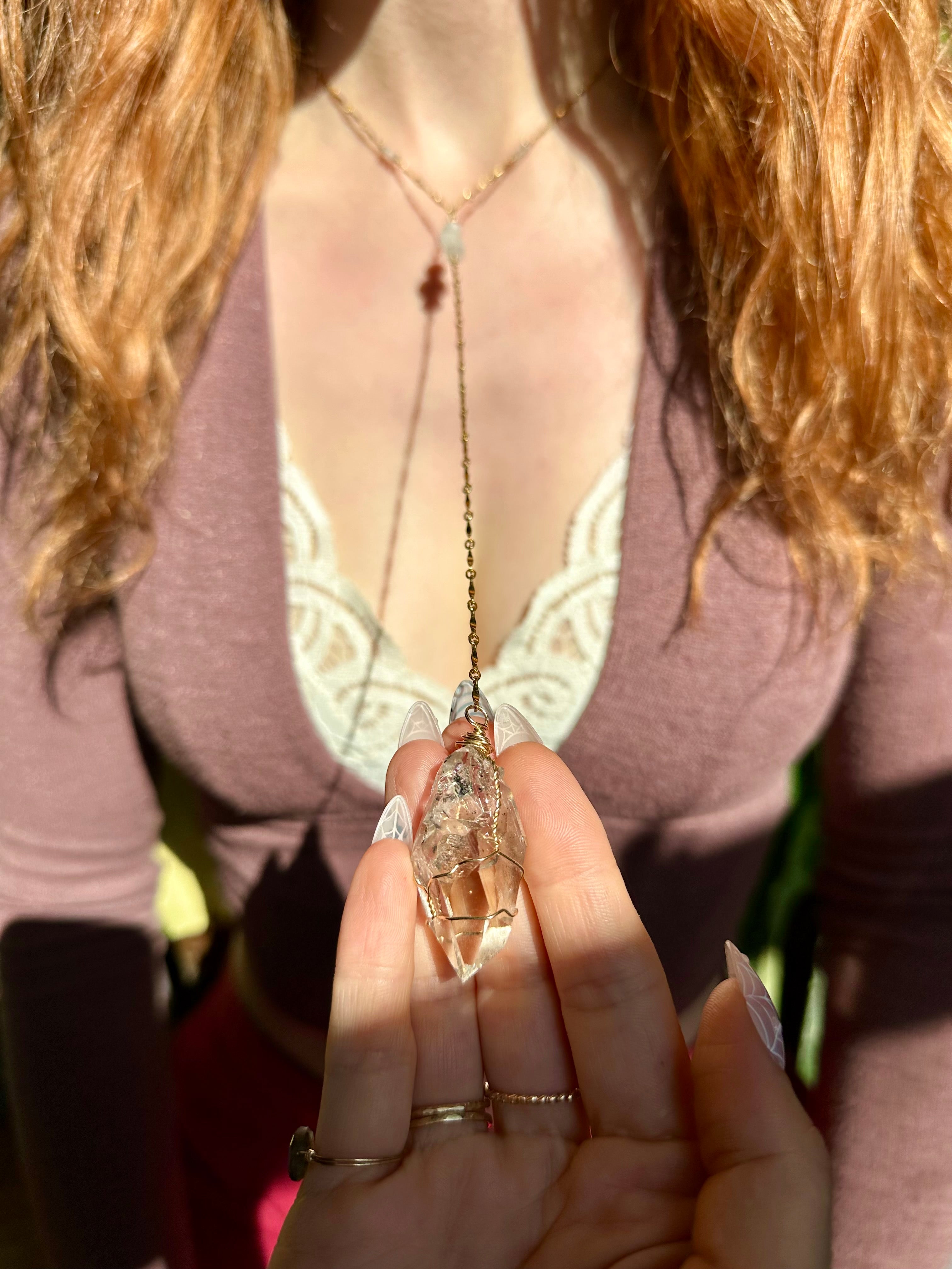 *one of one* ‘diamond’ quartz drop necklace in 14k gold fill