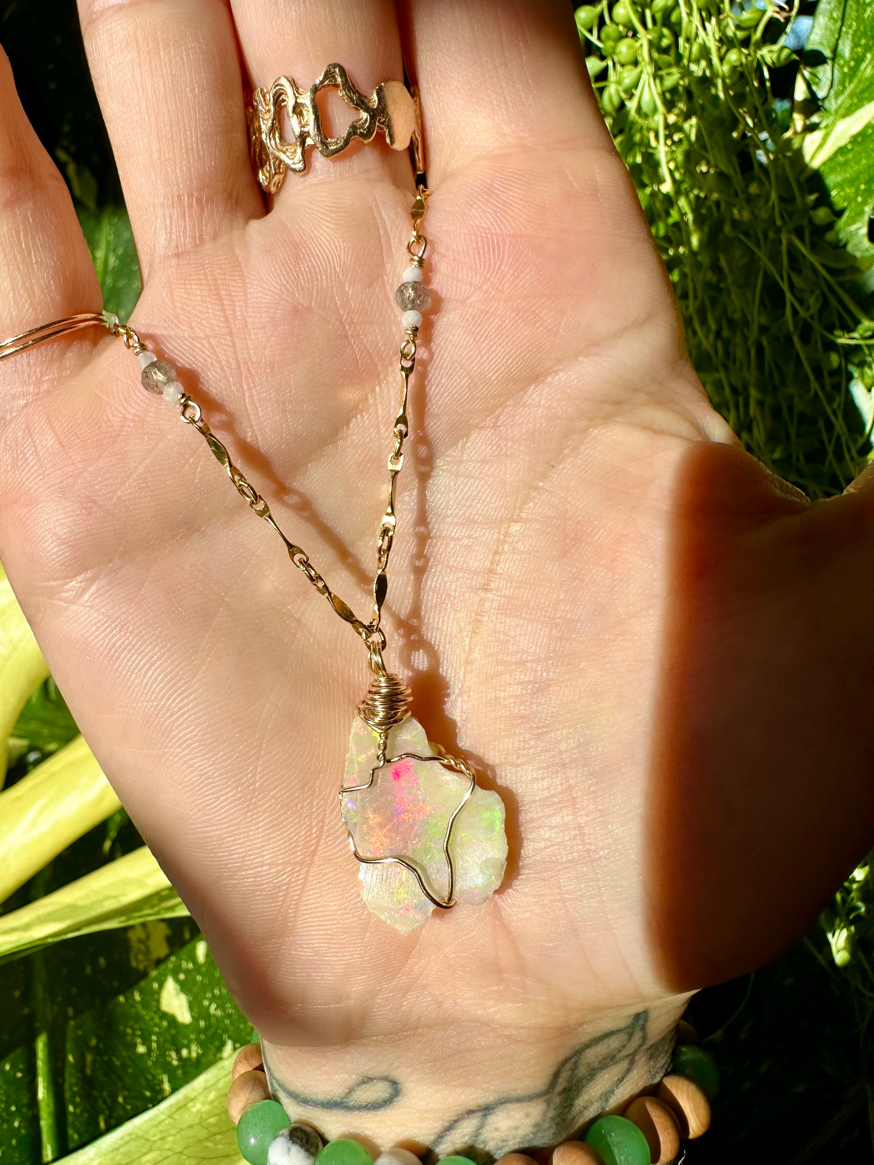 ♡one of one♡ raw opal necklace 14k gold