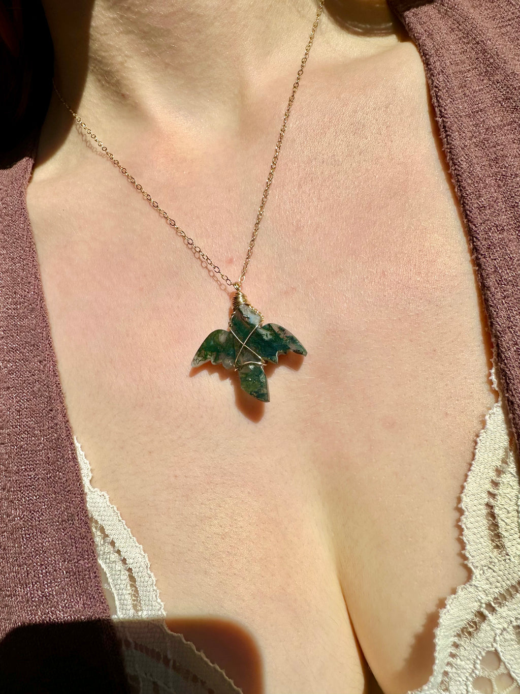 *one of one* moss agate dragon necklace in 14k gold fill