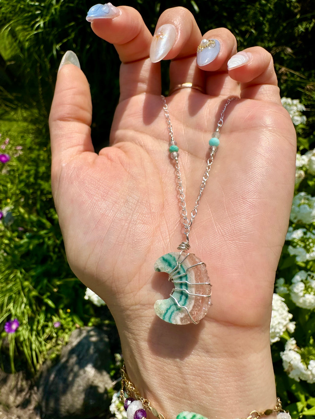 *one of one*♡ lil agate quartz moon necklace - sterling silver