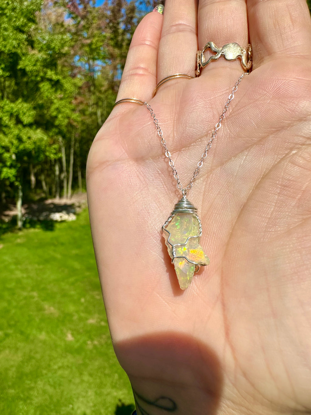 ♡one of one♡ lil raw opal necklace sterling silver