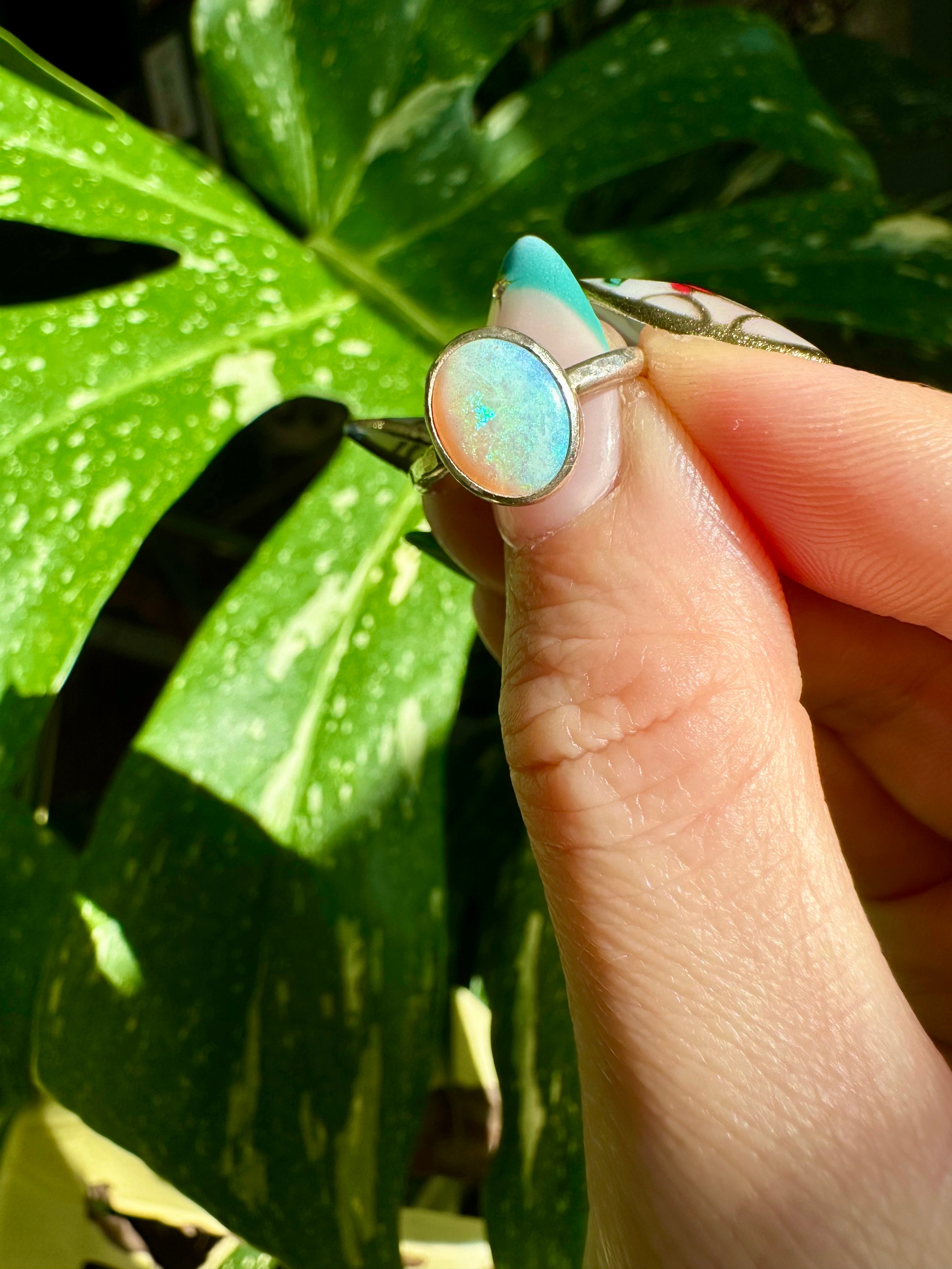 opal sterling silver ring size 5