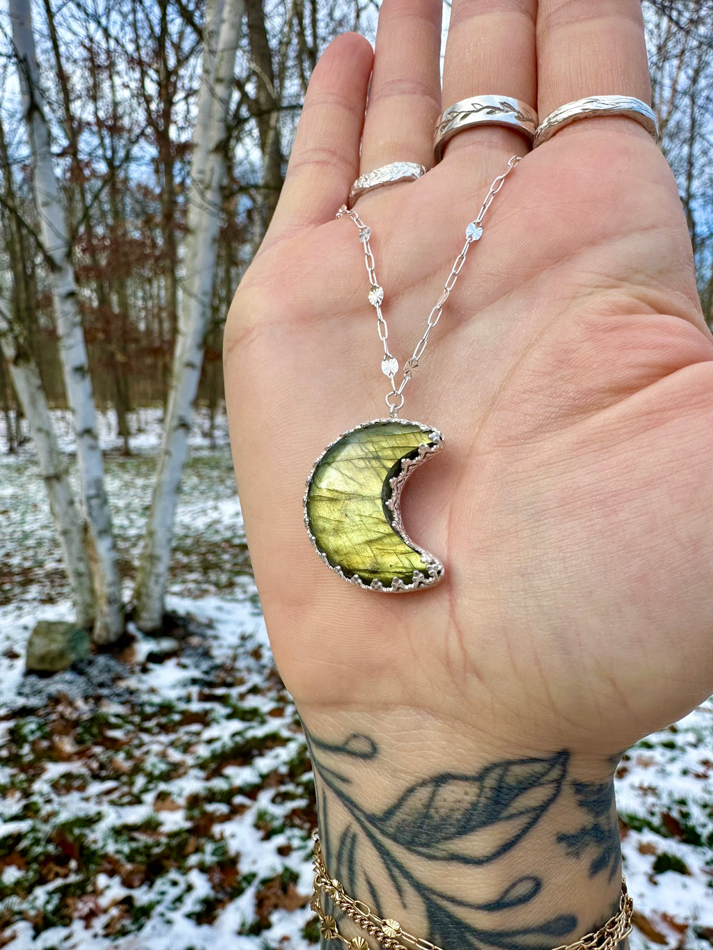 labradorite moon sterling silver necklace