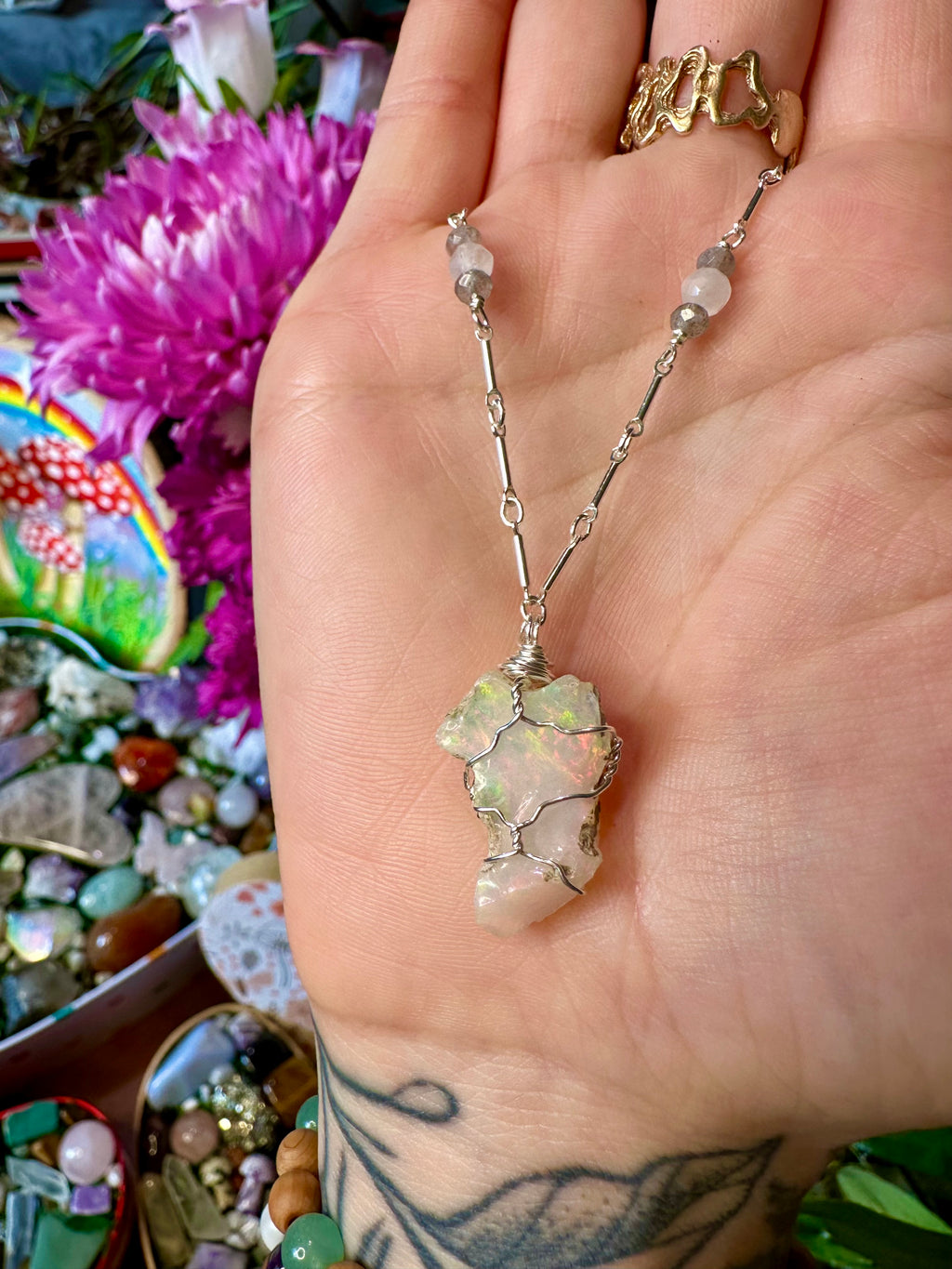 ♡one of one♡ raw opal necklace sterling silver