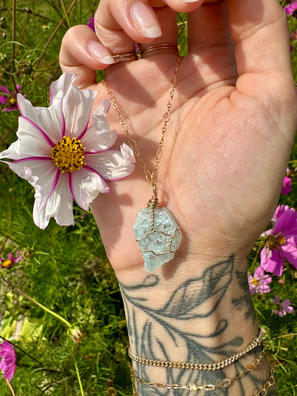 *one of one* raw aquamarine necklace ♡ 14k gold fill