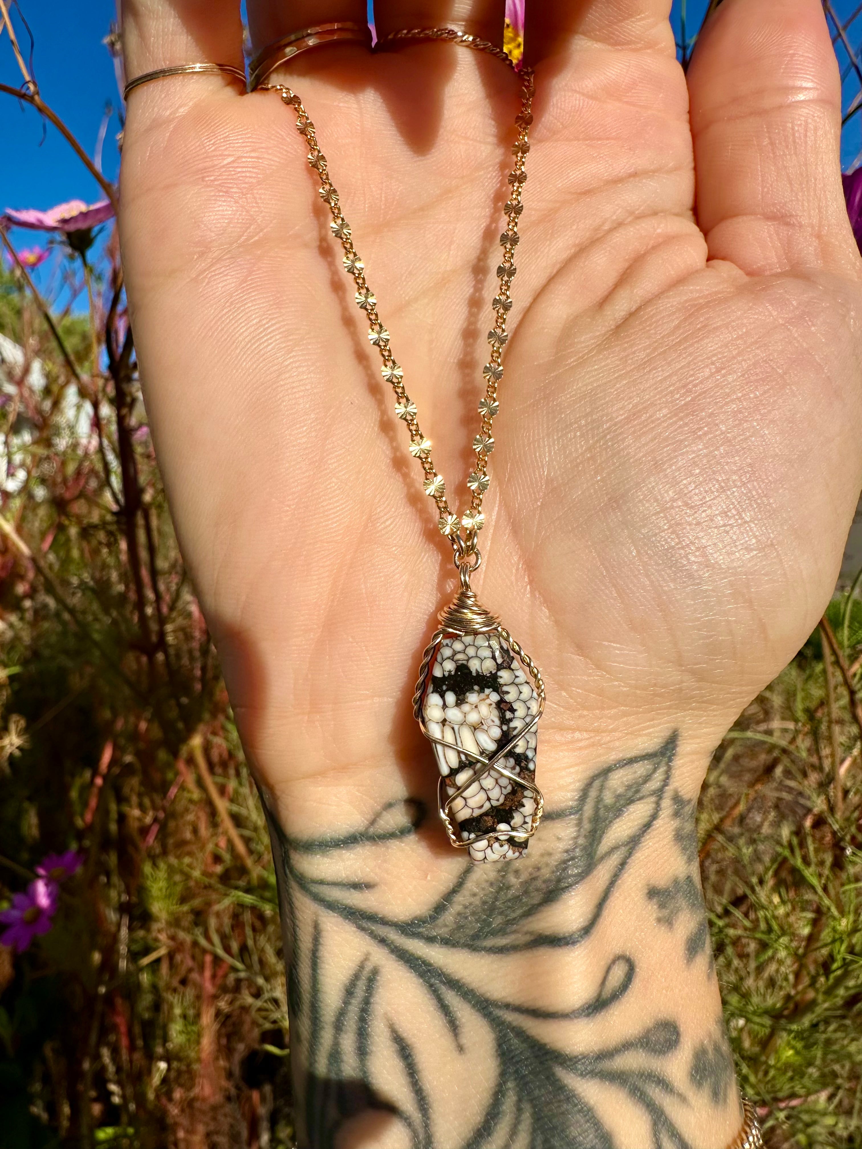 *one of one* snake skin fossil coffin necklace in 14k gold fill