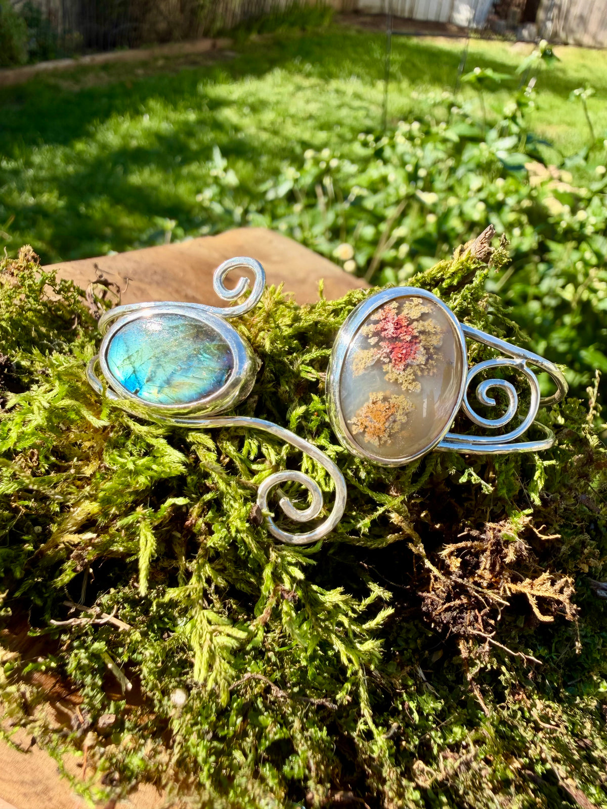 moss agate labradorite swirly cuff bracelet
