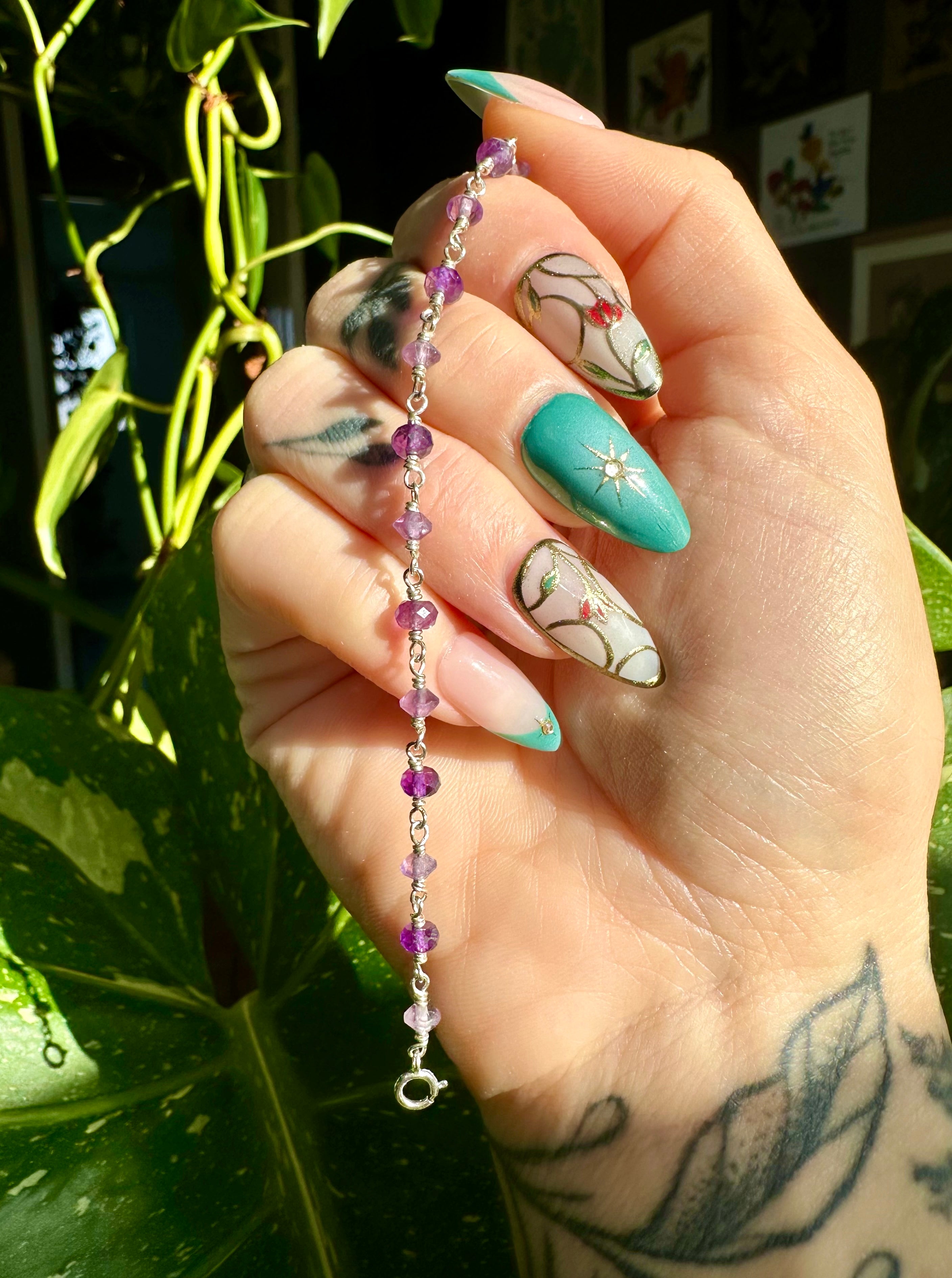 amethyst bracelet in sterling silver or 14k gold