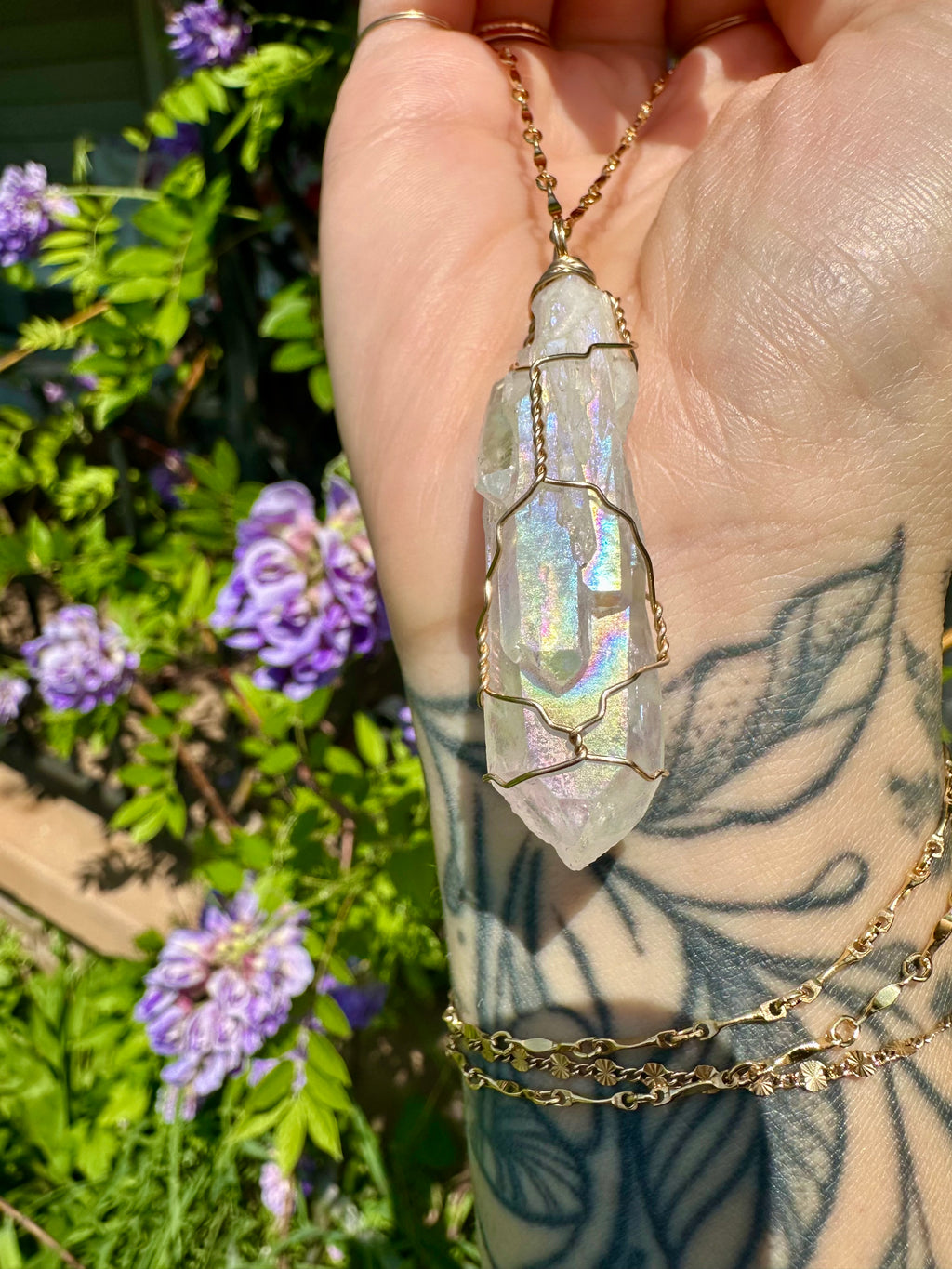 *one of one* angel aura quartz necklace in 14k gold 🌈