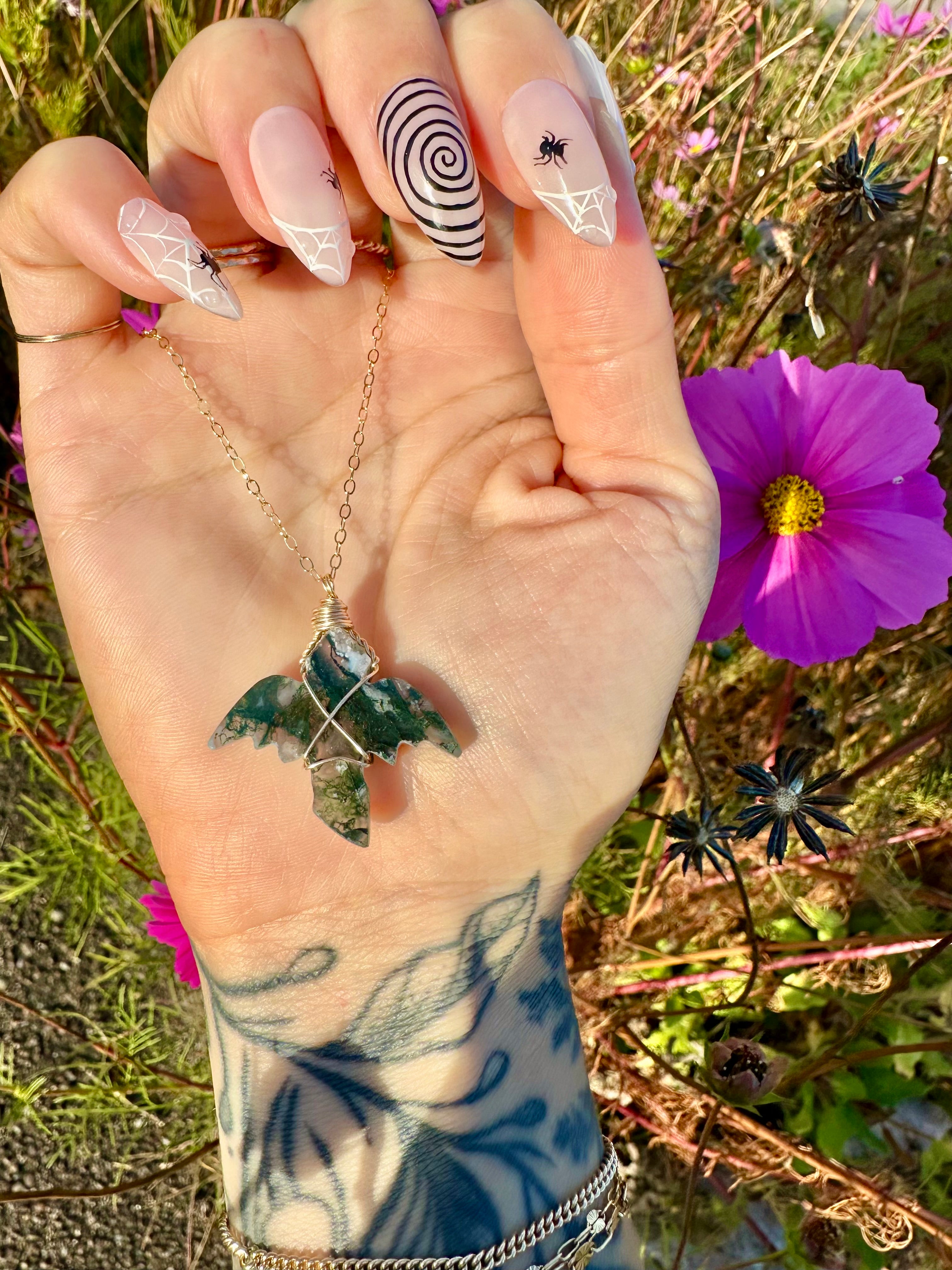 *one of one* moss agate dragon necklace in 14k gold fill