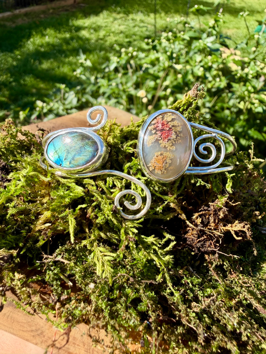 moss agate labradorite swirly cuff bracelet