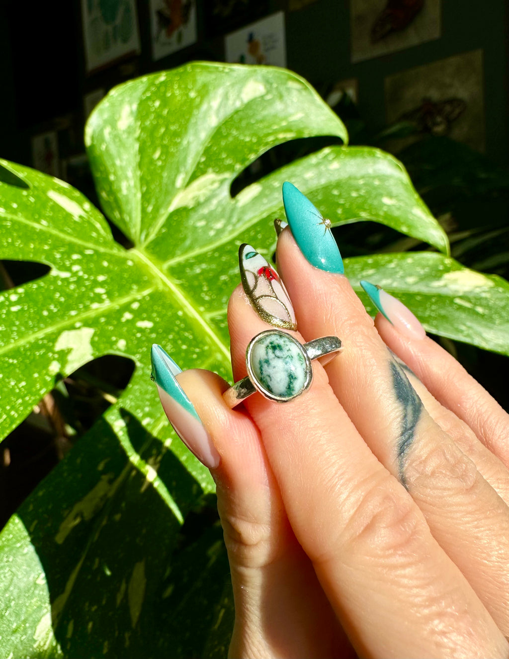 moss agate sterling silver ring size 9