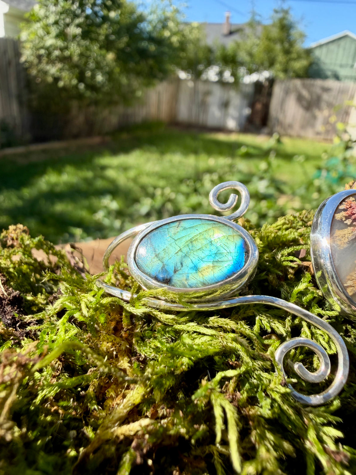 moss agate labradorite swirly cuff bracelet